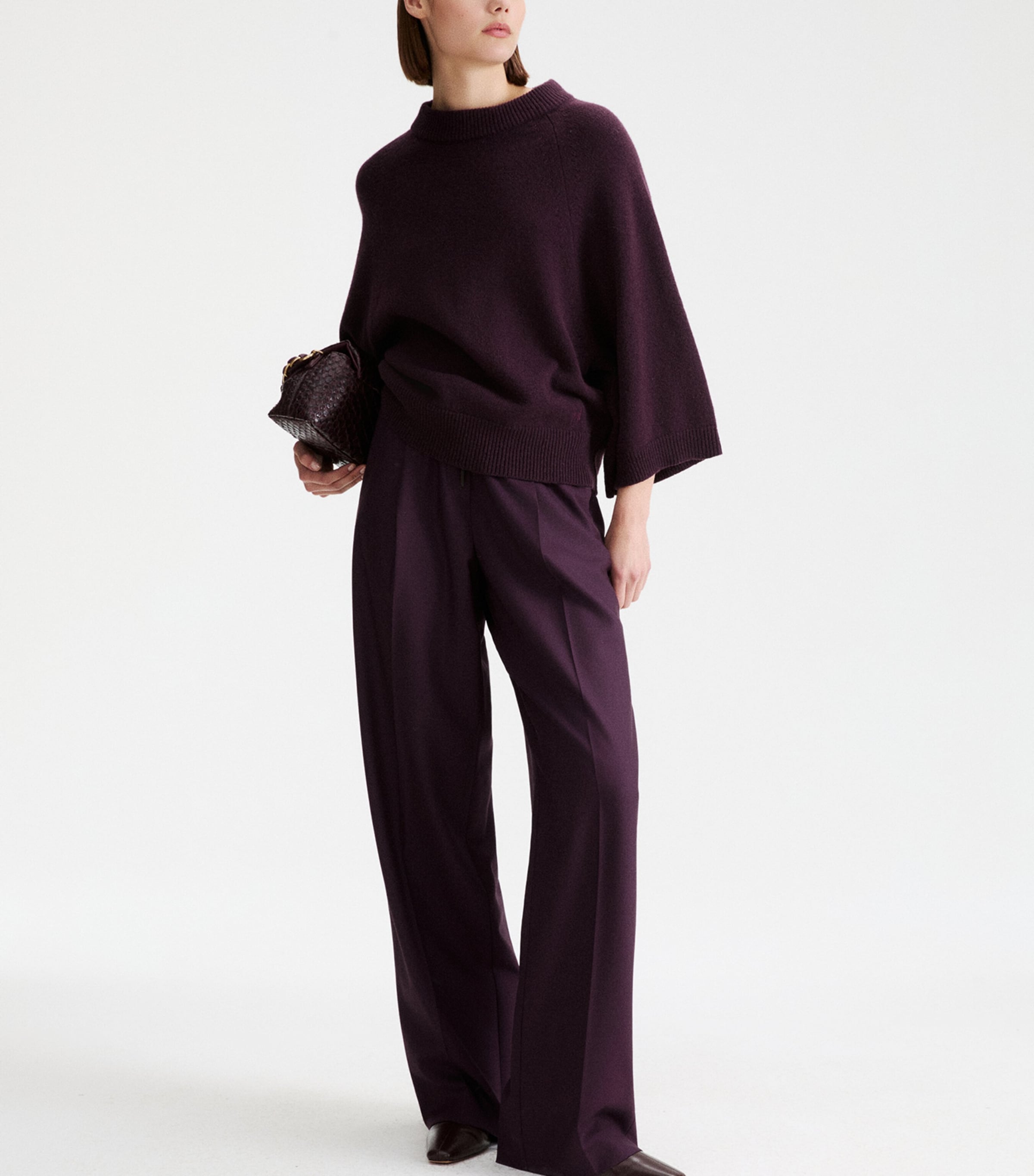Marella Womens Virgin Wool Drawstring Relaxed Trousers Blackberry Image 2