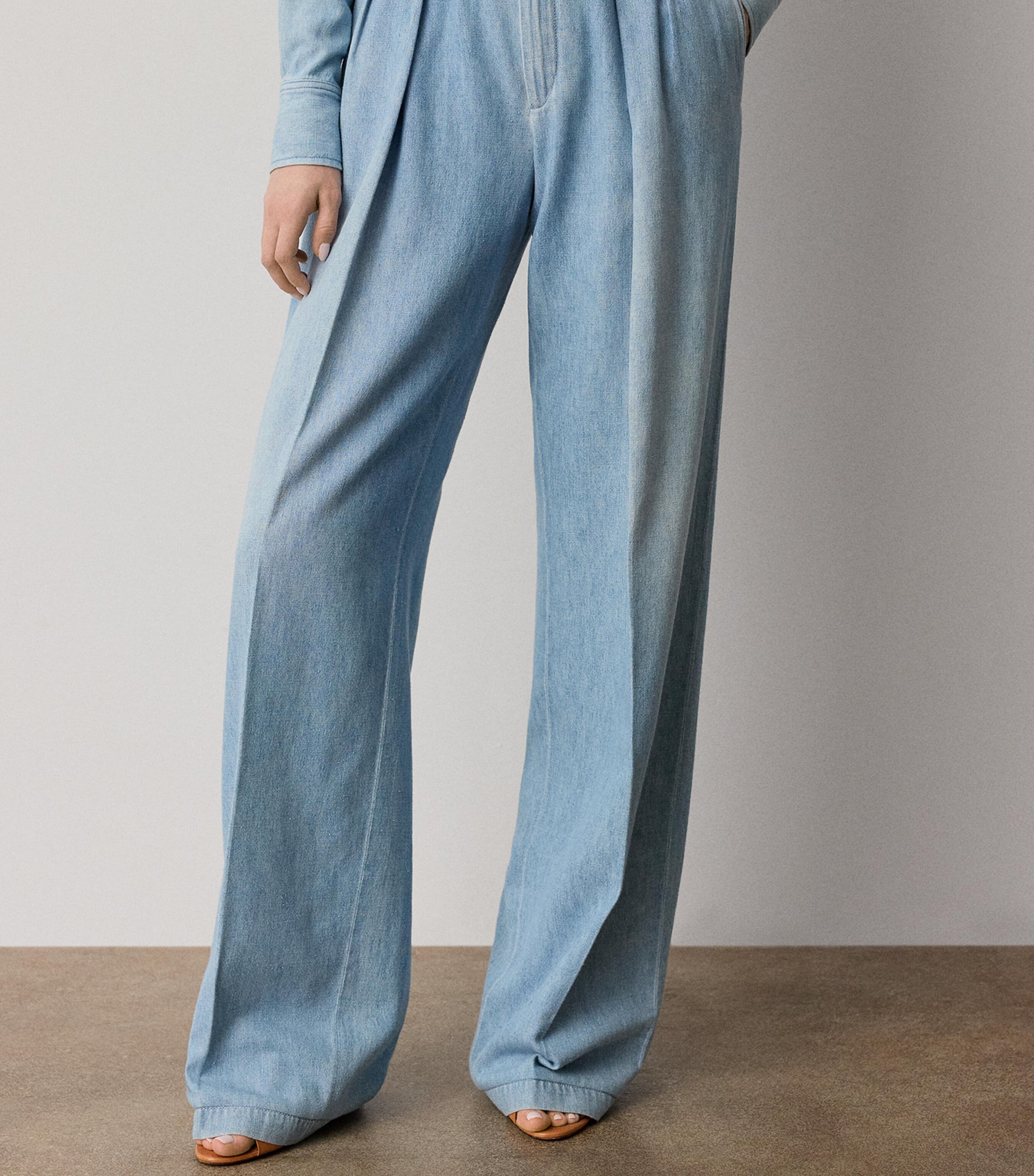Ralph Lauren Collection Womens Cotton Pleated Tailored Trousers Cirrus Indigo Image 2