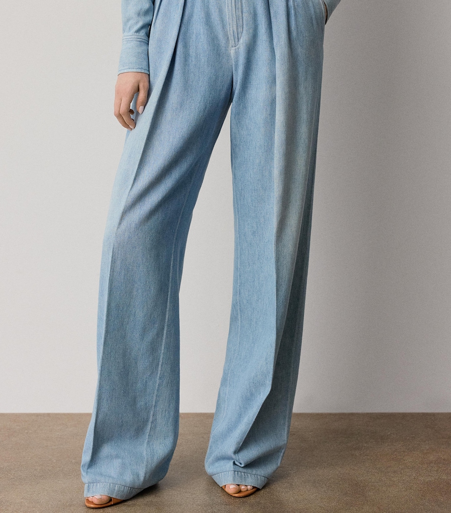 Ralph Lauren Collection Womens Cotton Pleated Tailored Trousers Cirrus Indigo Image 2