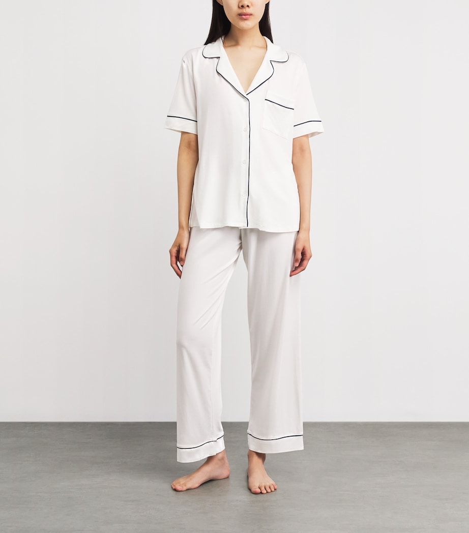 Eberjey Womens Short-Sleeve Gisele Pyjama Set Pure Ivory/navy Image 2