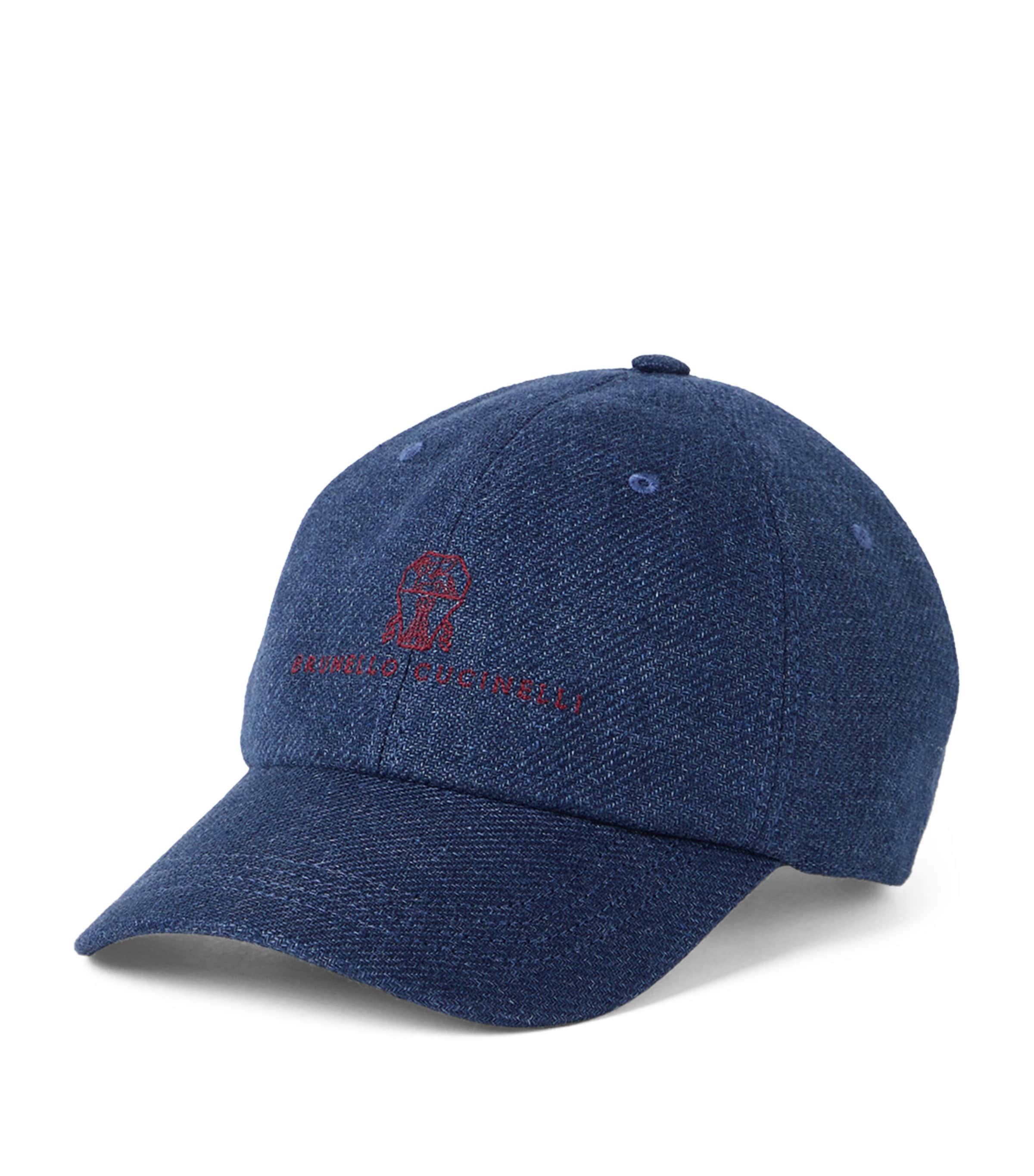 Brunello Cucinelli Linen-wool-silk Embroidered Baseball Cap In Blue