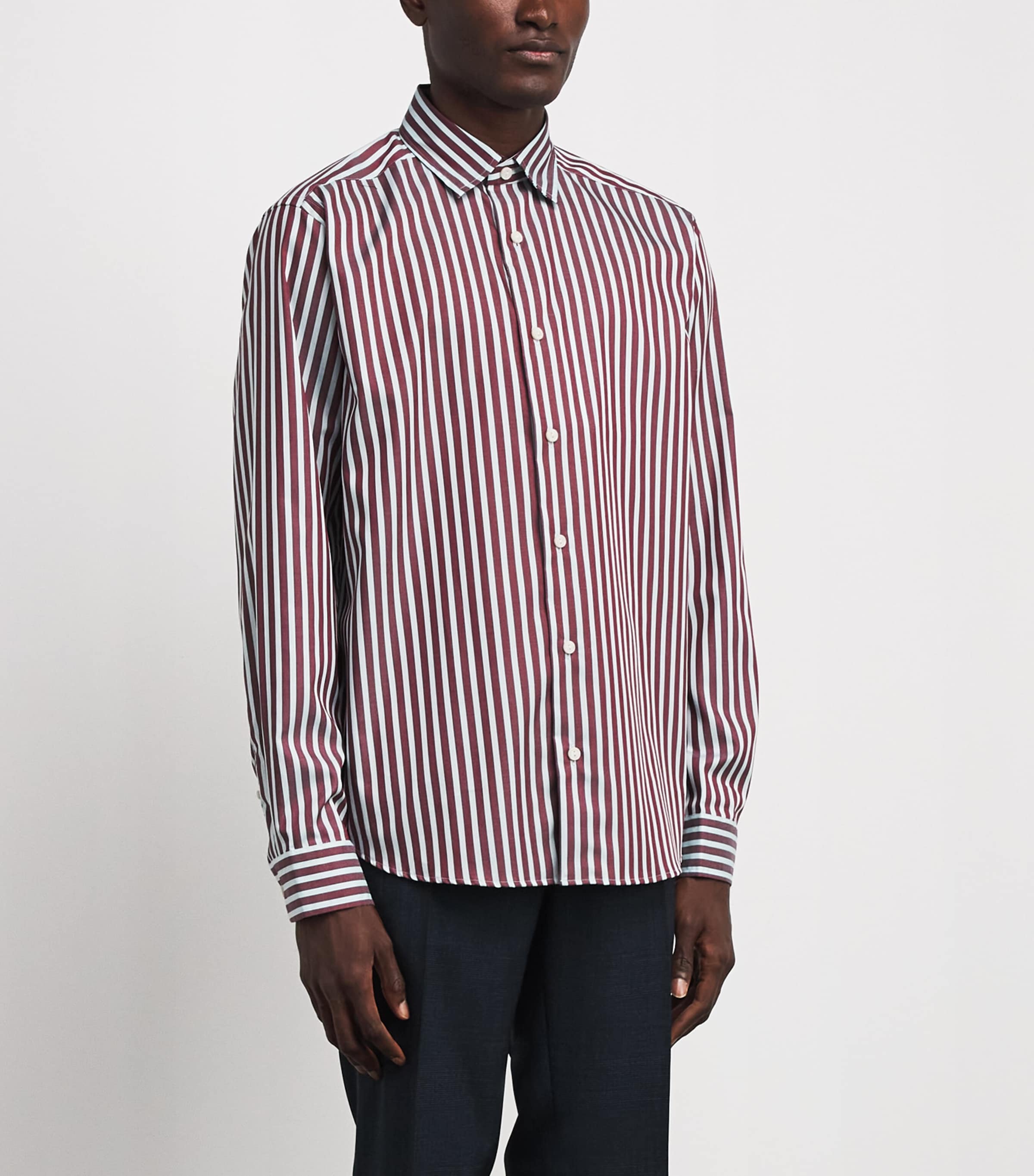 Eton Mens Organic Cotton Bengal Stripe Shirt Dark Red Image 4