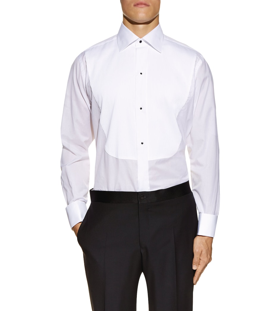 Canali Mens Pleated Cotton Shirt White Image 2