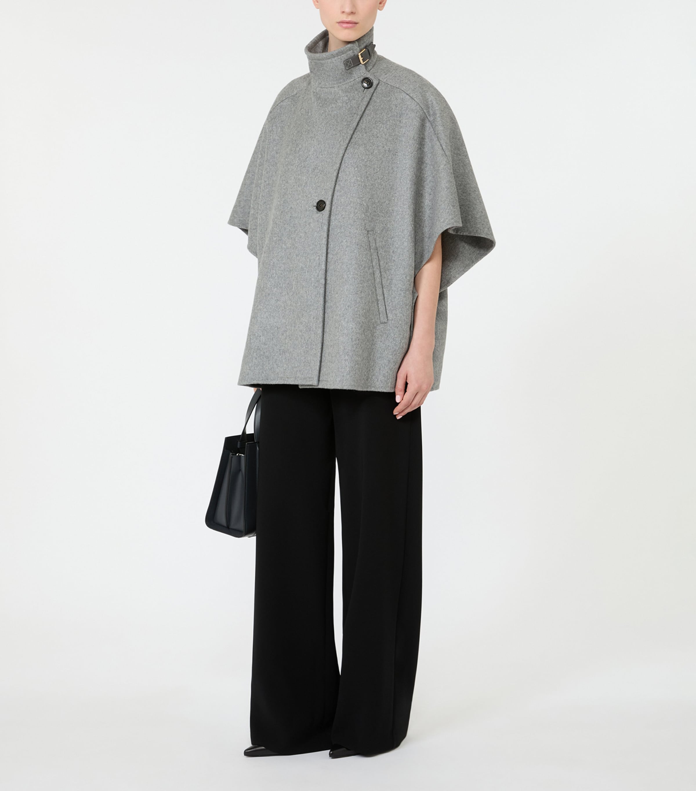 Max Mara Womens Cashmere High-Neck Cape Jacket Medium Grey Image 2