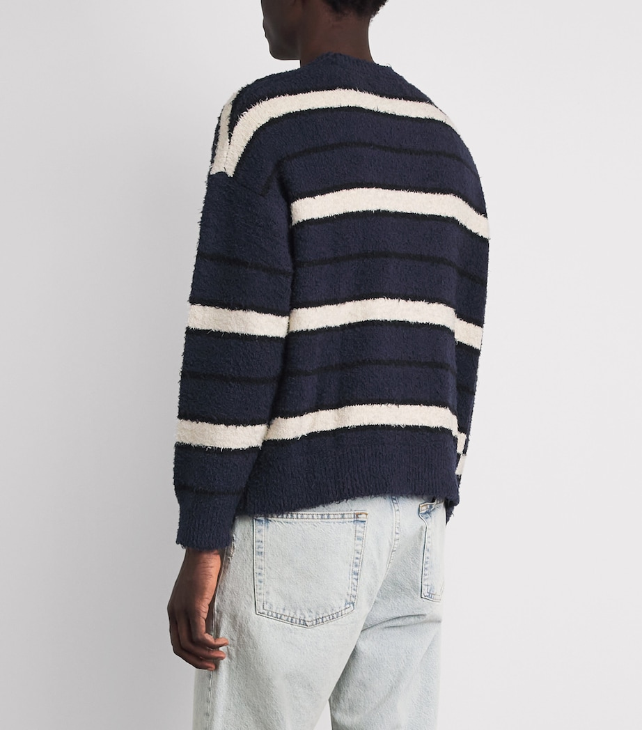 PICANTE Mens Cotton-Blend Shaggy Stripe Sweater Navy Stripe Image 5
