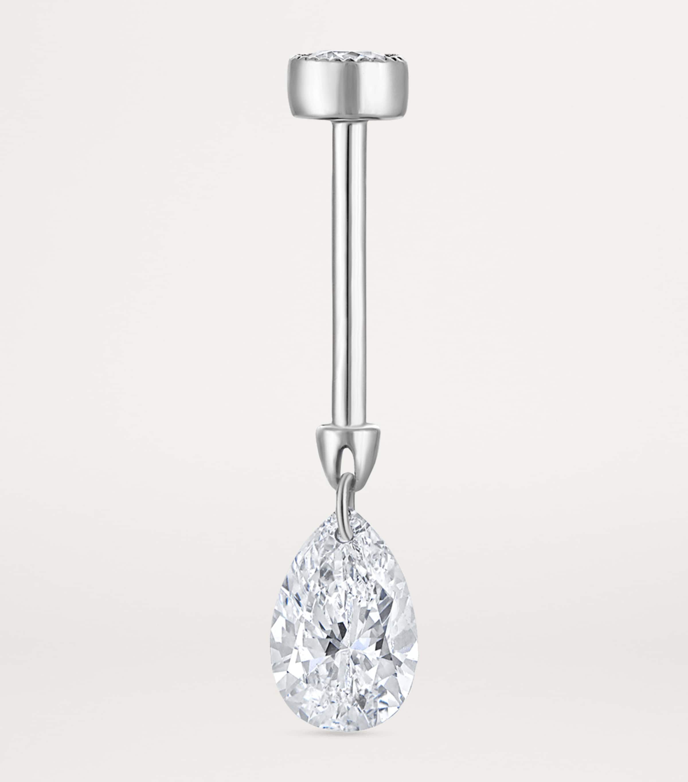 White Gold Floating Pear Diamond Charm Threaded Stud Earring (6mm) WHITE GOLD Image 3