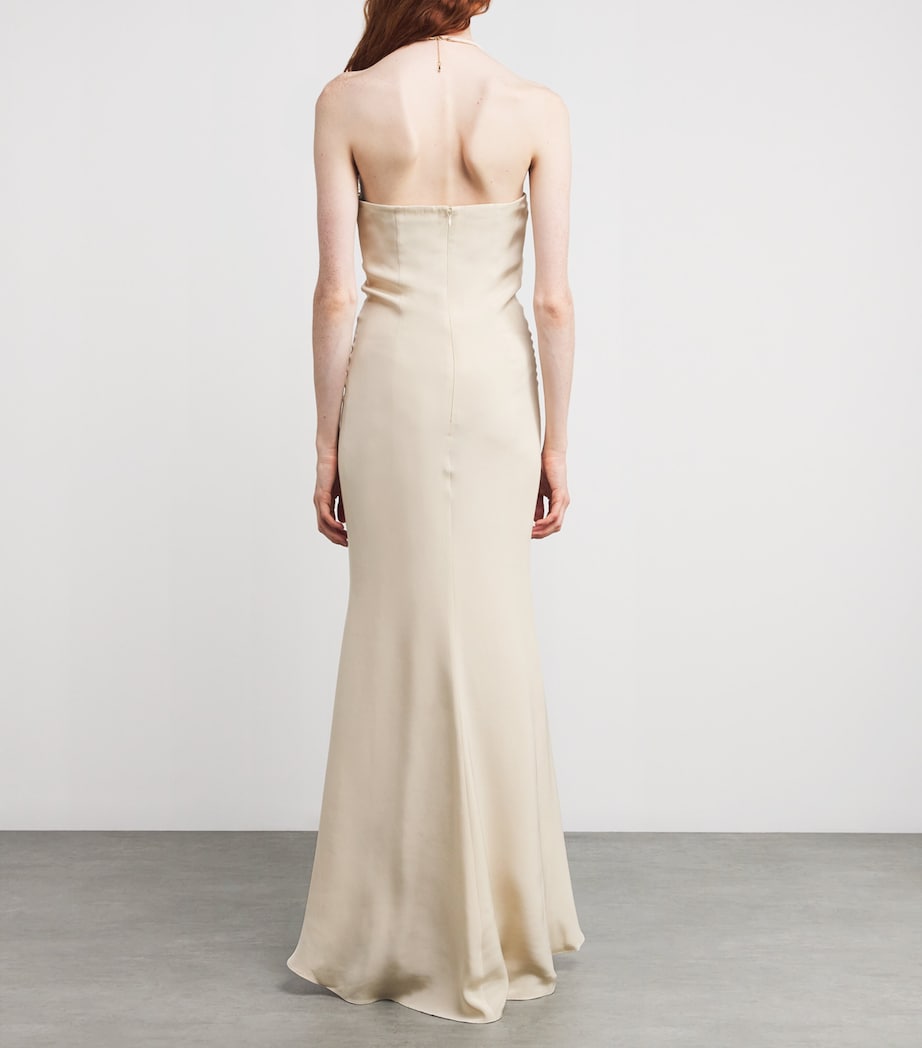 Silk Embellished Halterneck Maxi Dress CHAMPAGNE Image 3
