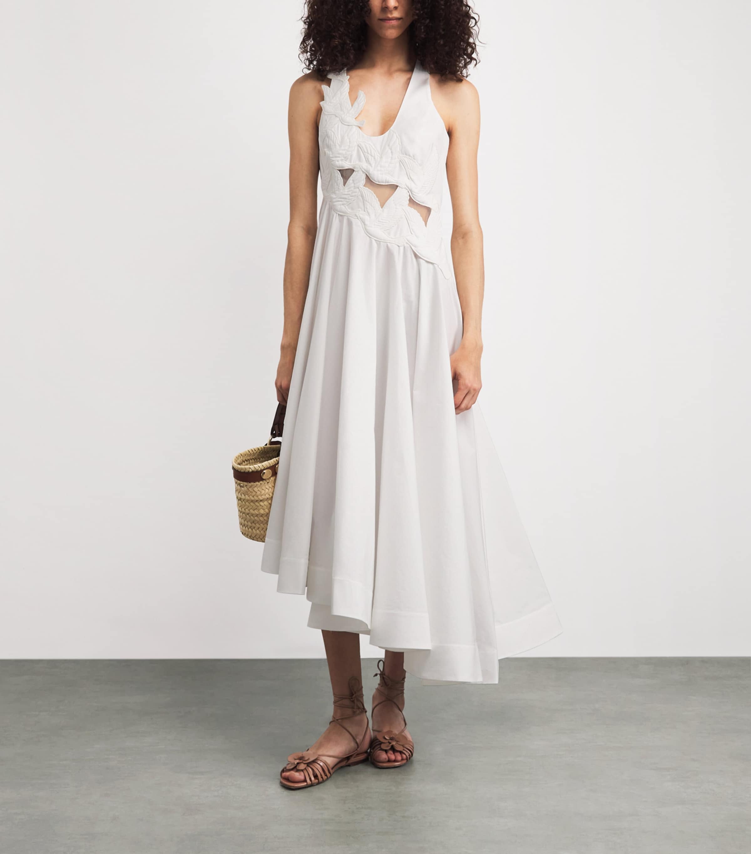 Zimmermann Womens Cotton Appliqué Luna Midi Dress Ivory Image 2