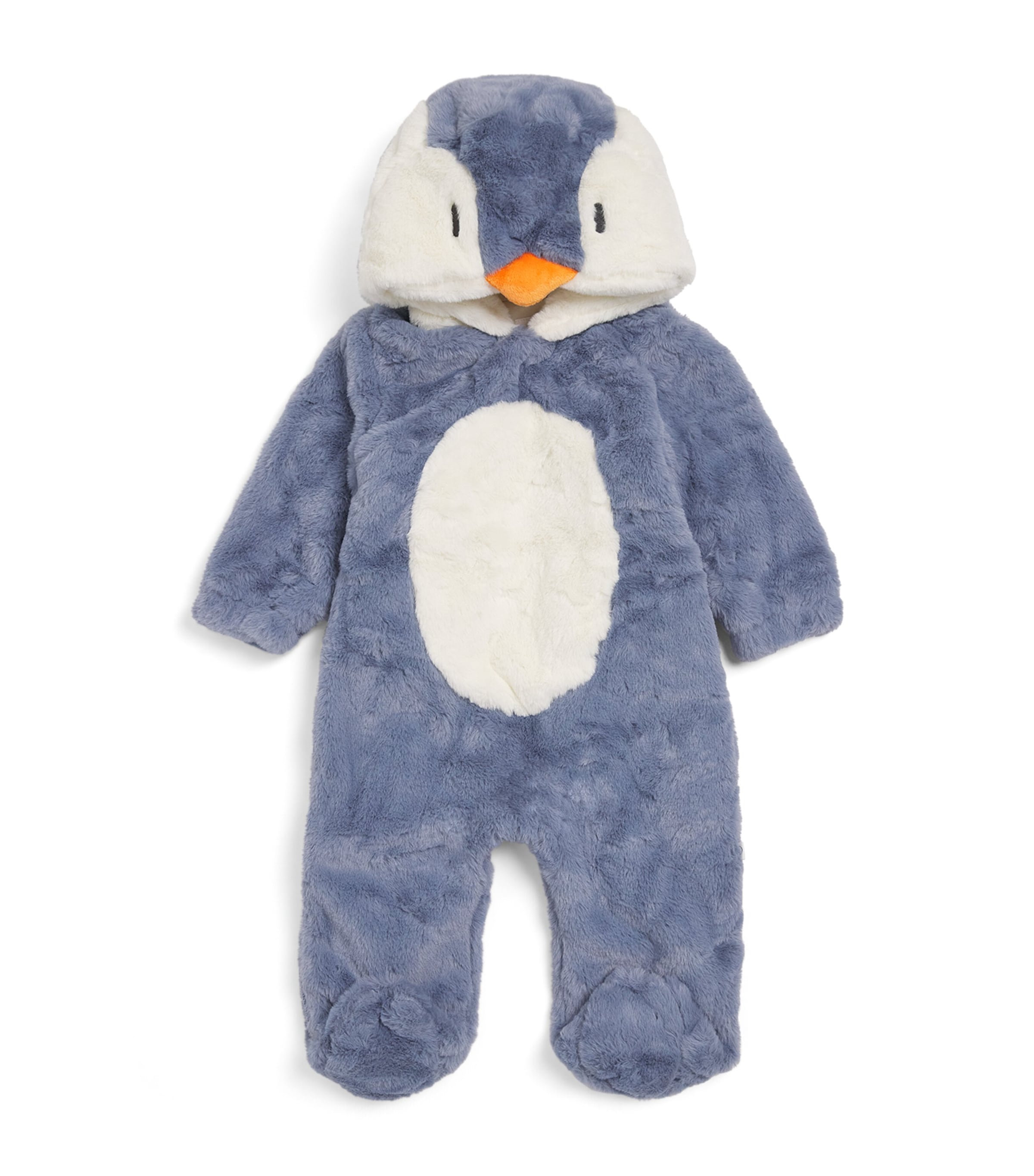 Mori Faux Fur Penguin Sleepsuit In Blue