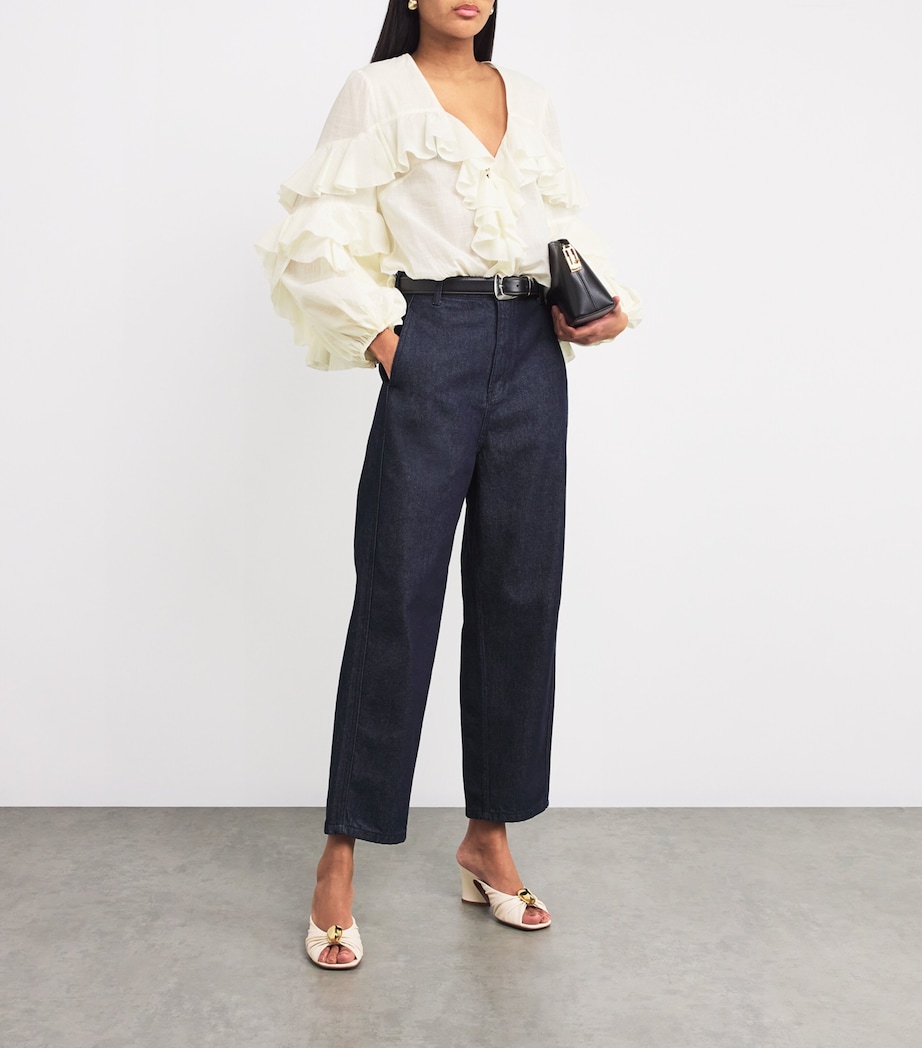 Cotton Ruffled V-Neck Blouse TEA Image 2