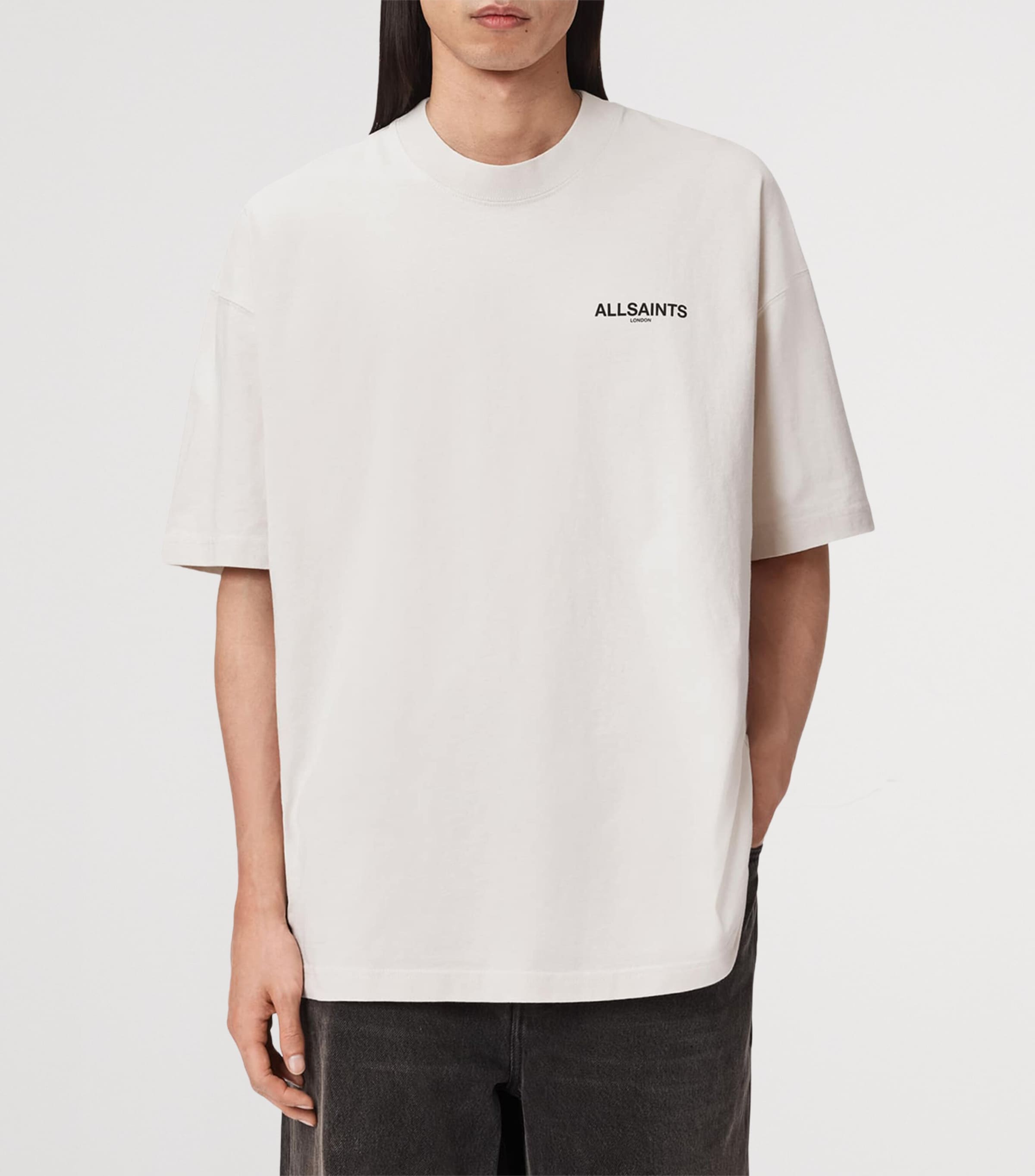 AllSaints Mens Organic Cotton Hallis T-Shirt Dusk White Image 3