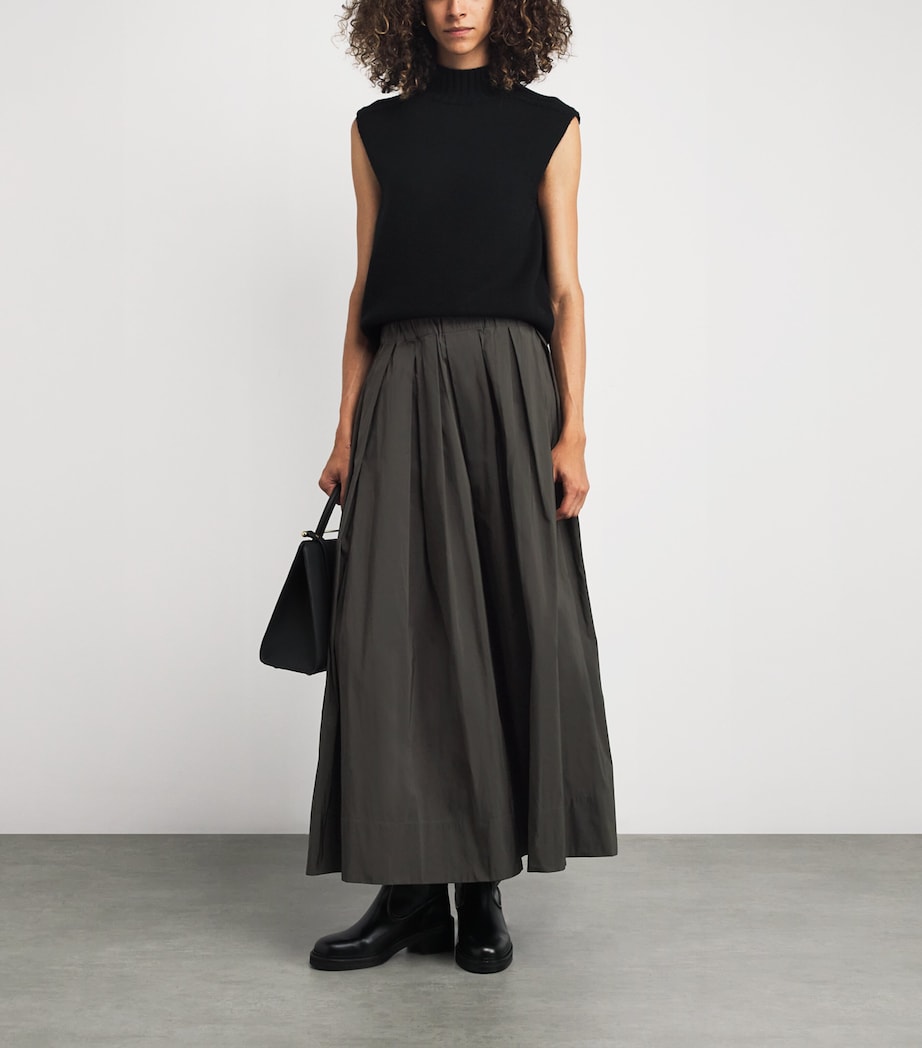 Cotton-Blend Pleated Midi Skirt GREEN Image 2