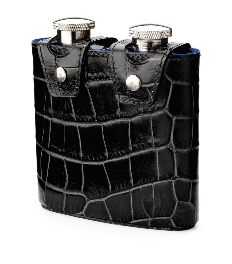 Croc-Embossed Leather Double Hip Flask BLACK Image 1
