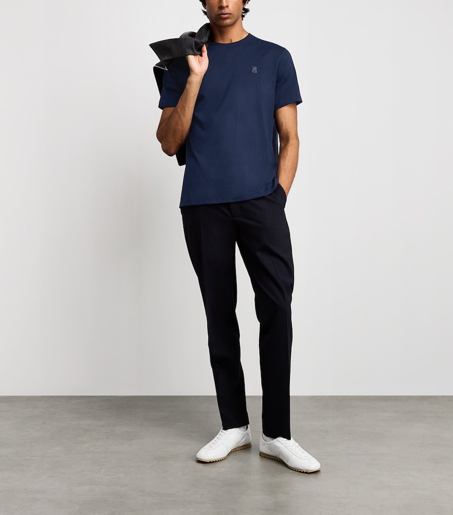 Sandro Paris Mens Cotton Logo-Patch T-Shirt Royal Blue Image 2