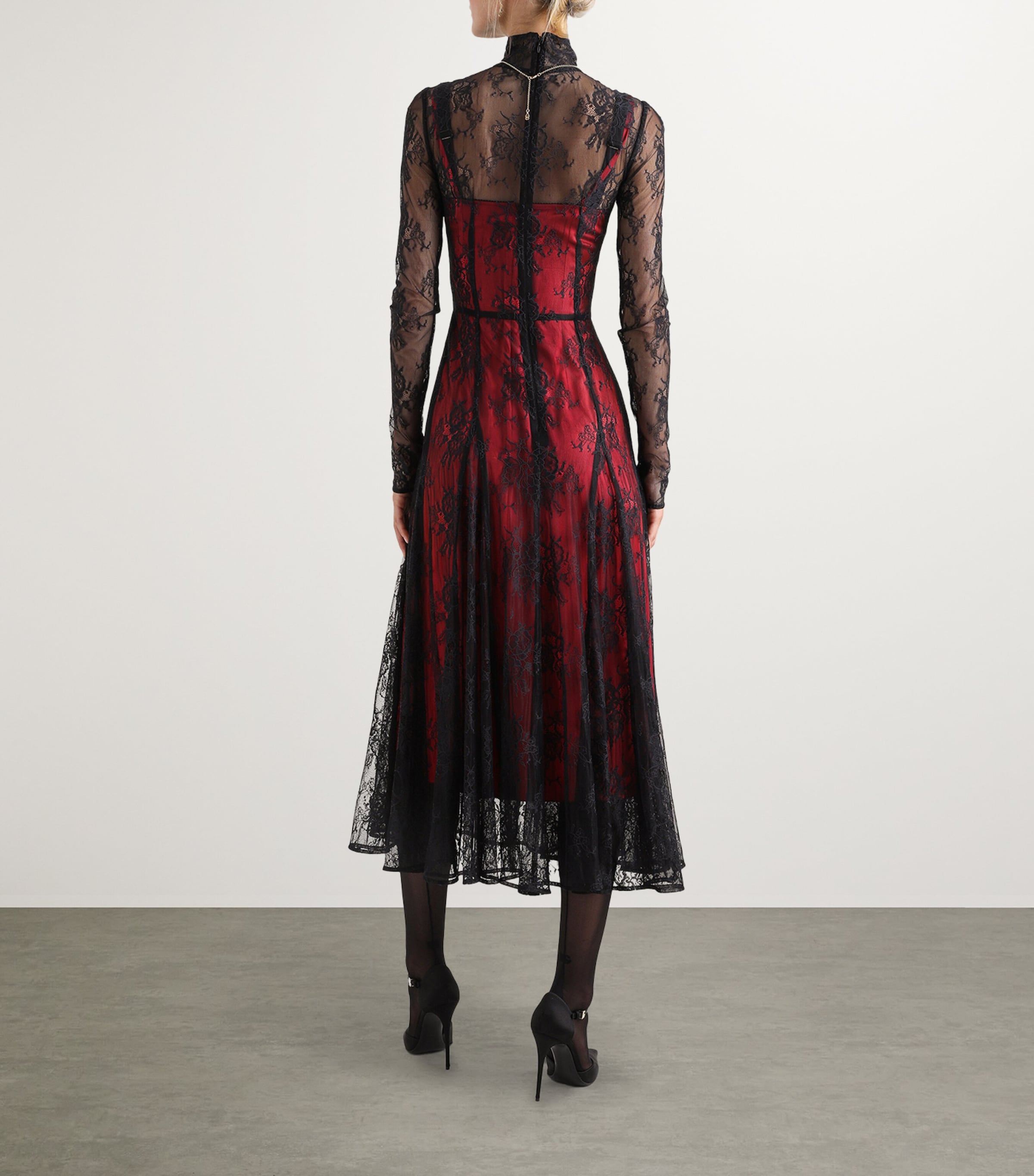 Lace Contrast Midi Dress N0000-BLACK Image 5