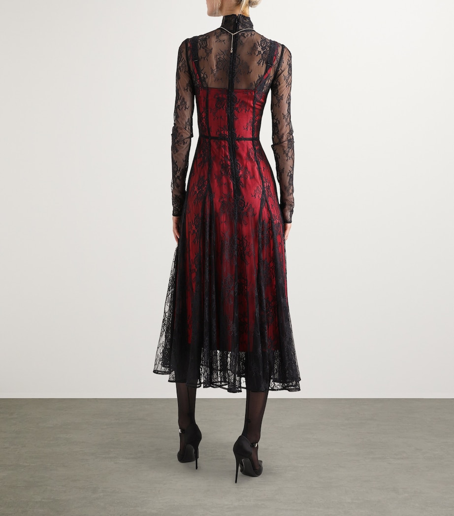 Lace Contrast Midi Dress N0000-BLACK Image 5