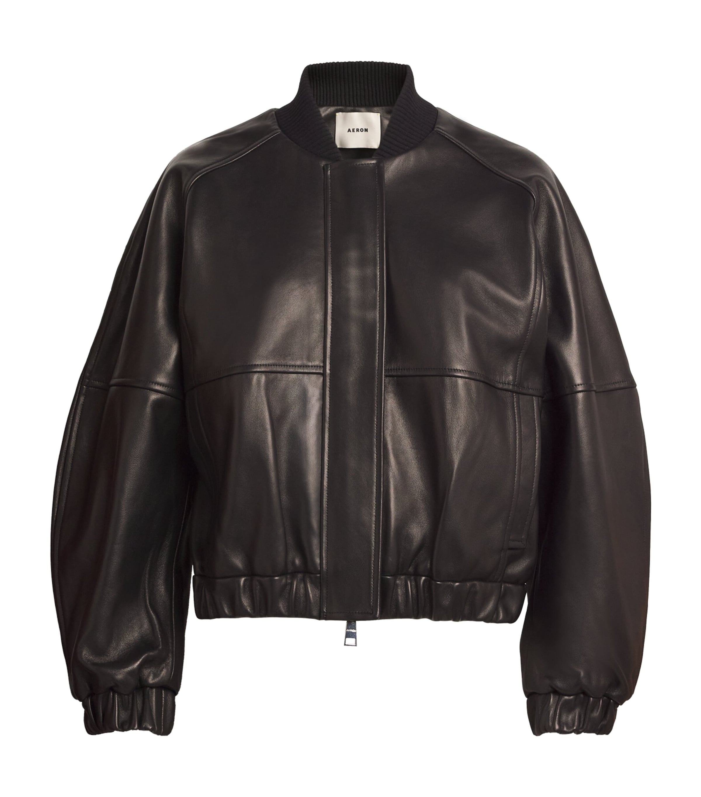 Leather Kelly Bomber Jacket 001 BLACK Image 1