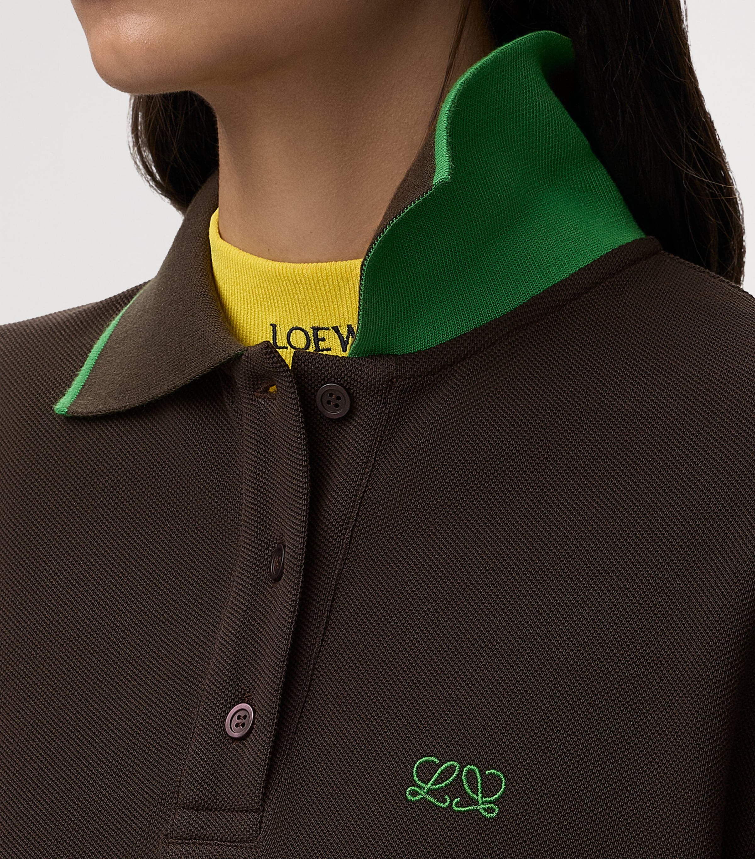 LOEWE Womens Stretch-Cotton Polo Shirt Brown Image 5