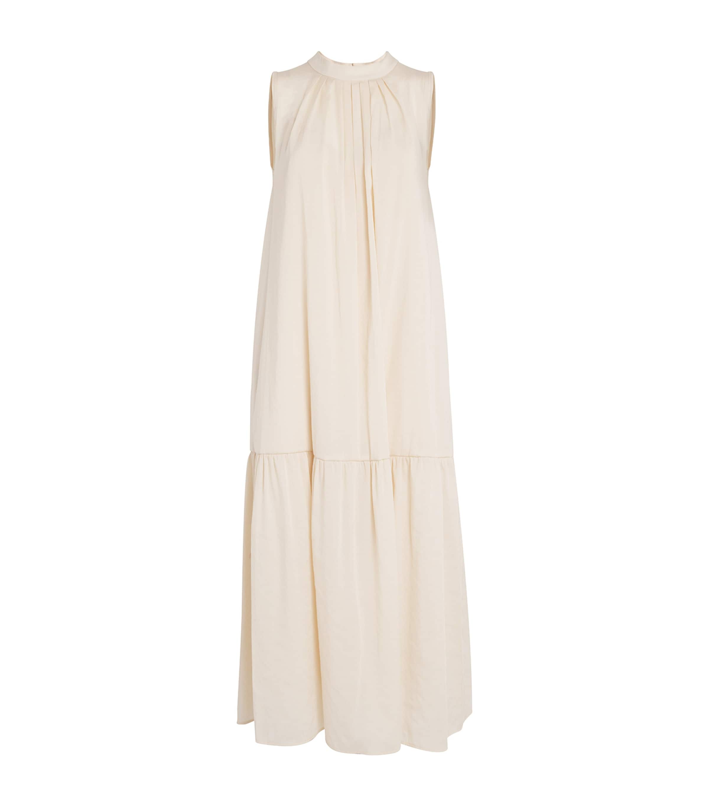 Canvas Pleat-Neck Maxi Dress SAND Image 1