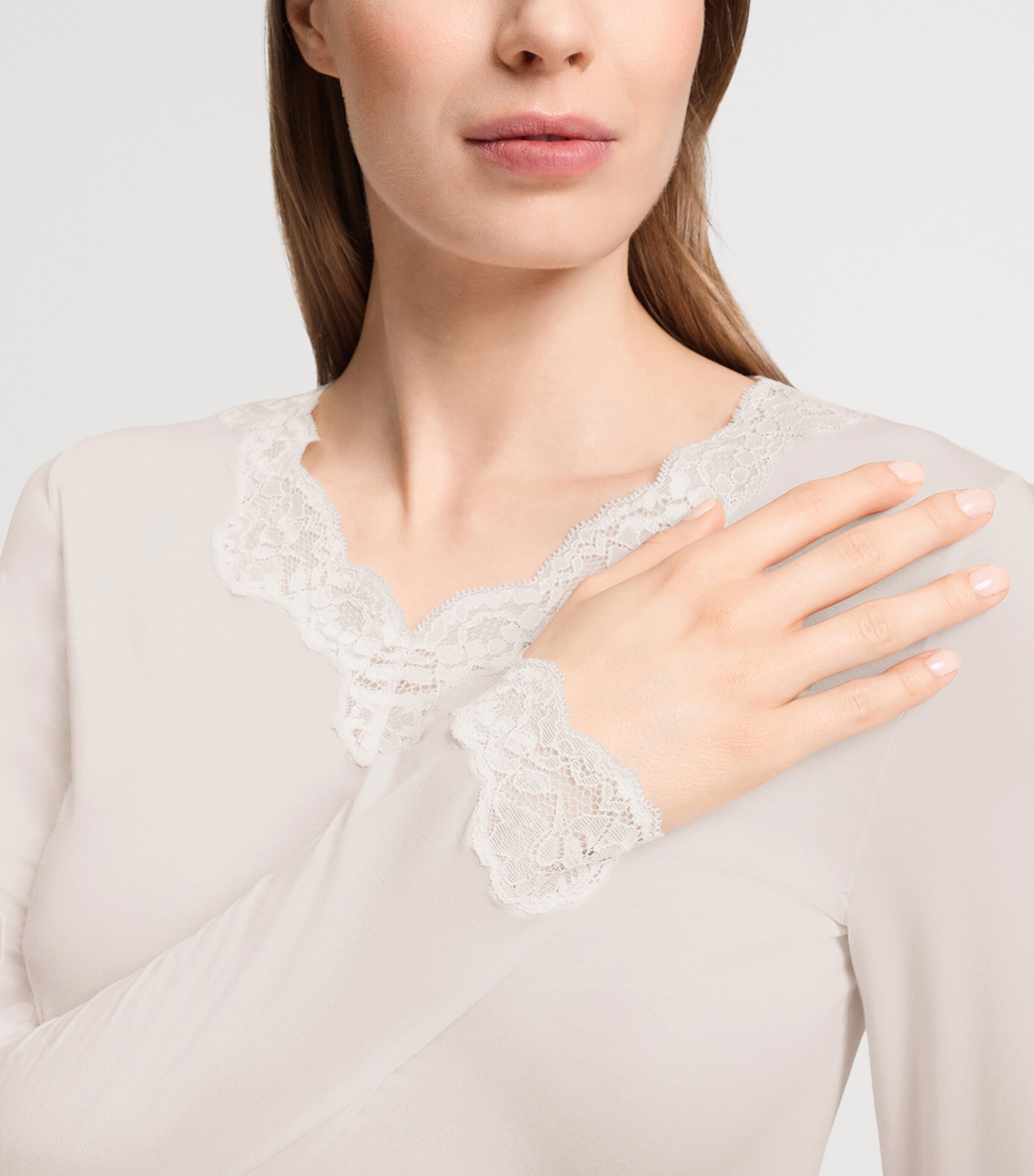 Hanro Womens Lace-Trim Dana T-Shirt Moonlight Image 6
