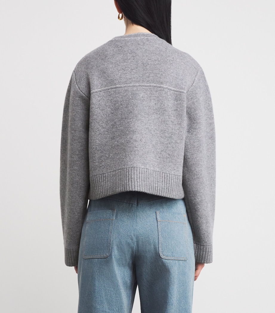 Wool-Blend Topstitched Cardigan GREY Image 4