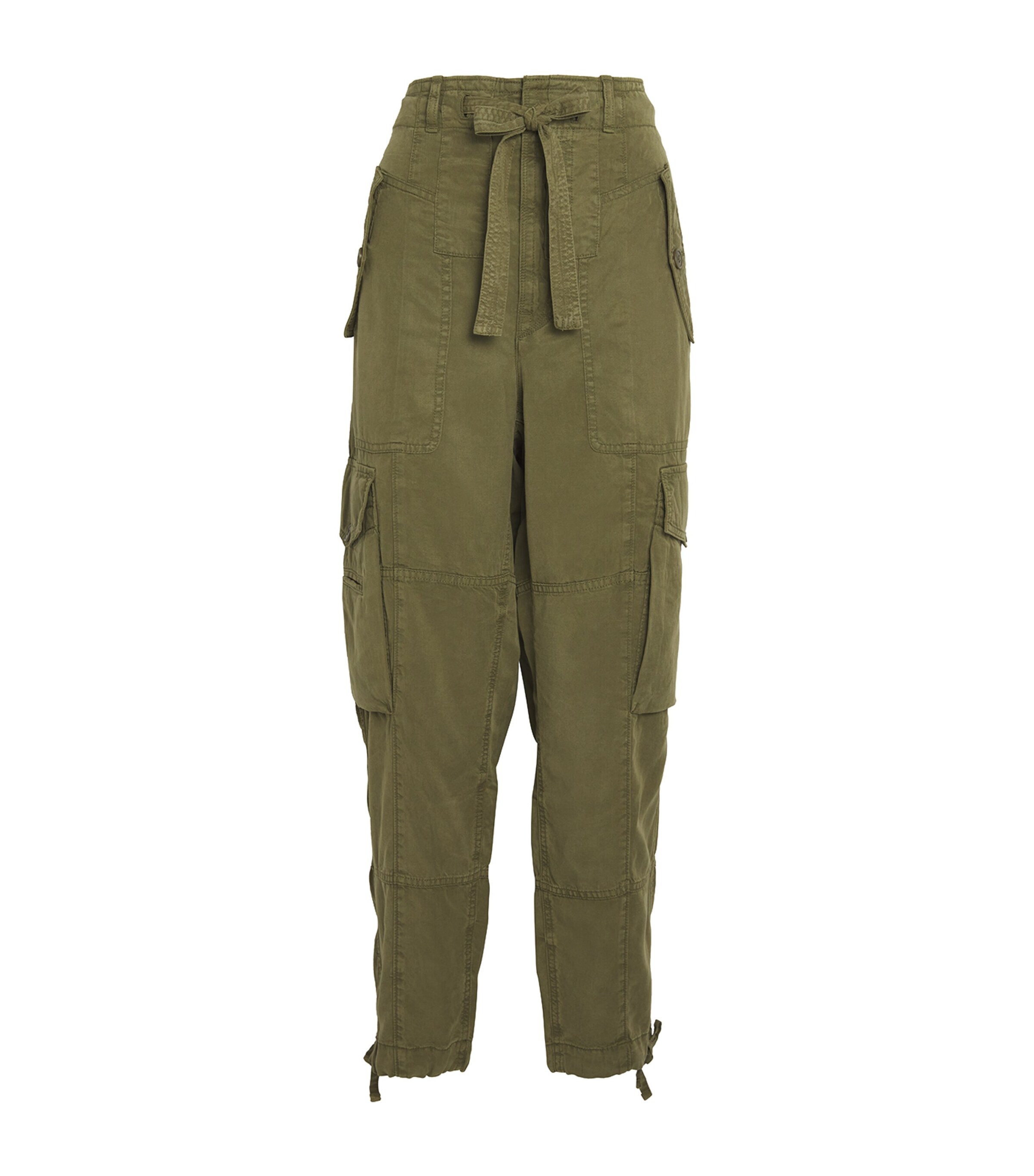 Polo Ralph Lauren Green Cargo Tapered Pants With Drawstring In Lyocell Blend Woman In Green