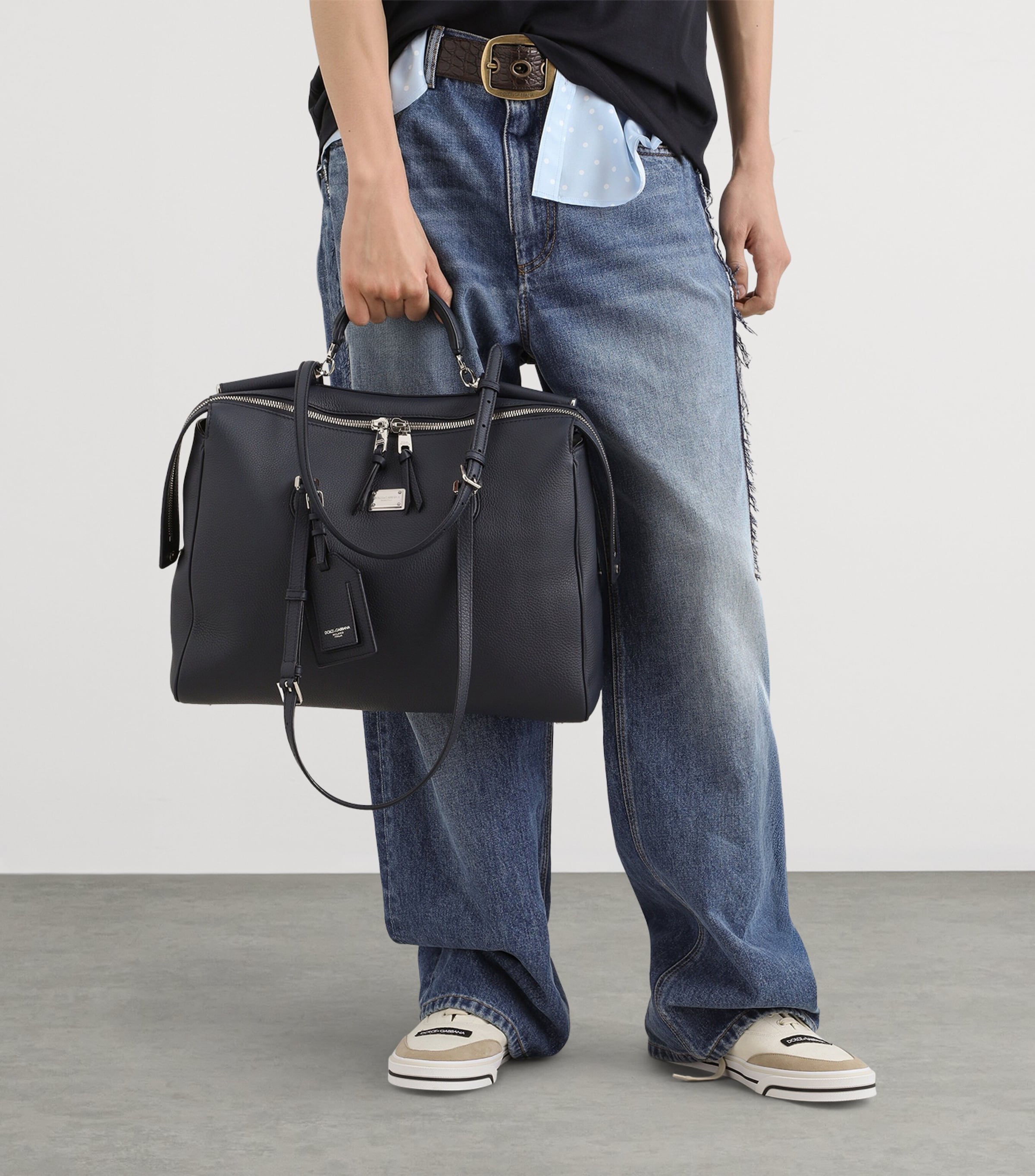 Dolce&Gabbana Leather-Blend Top-Handle Bag Blue Image 3
