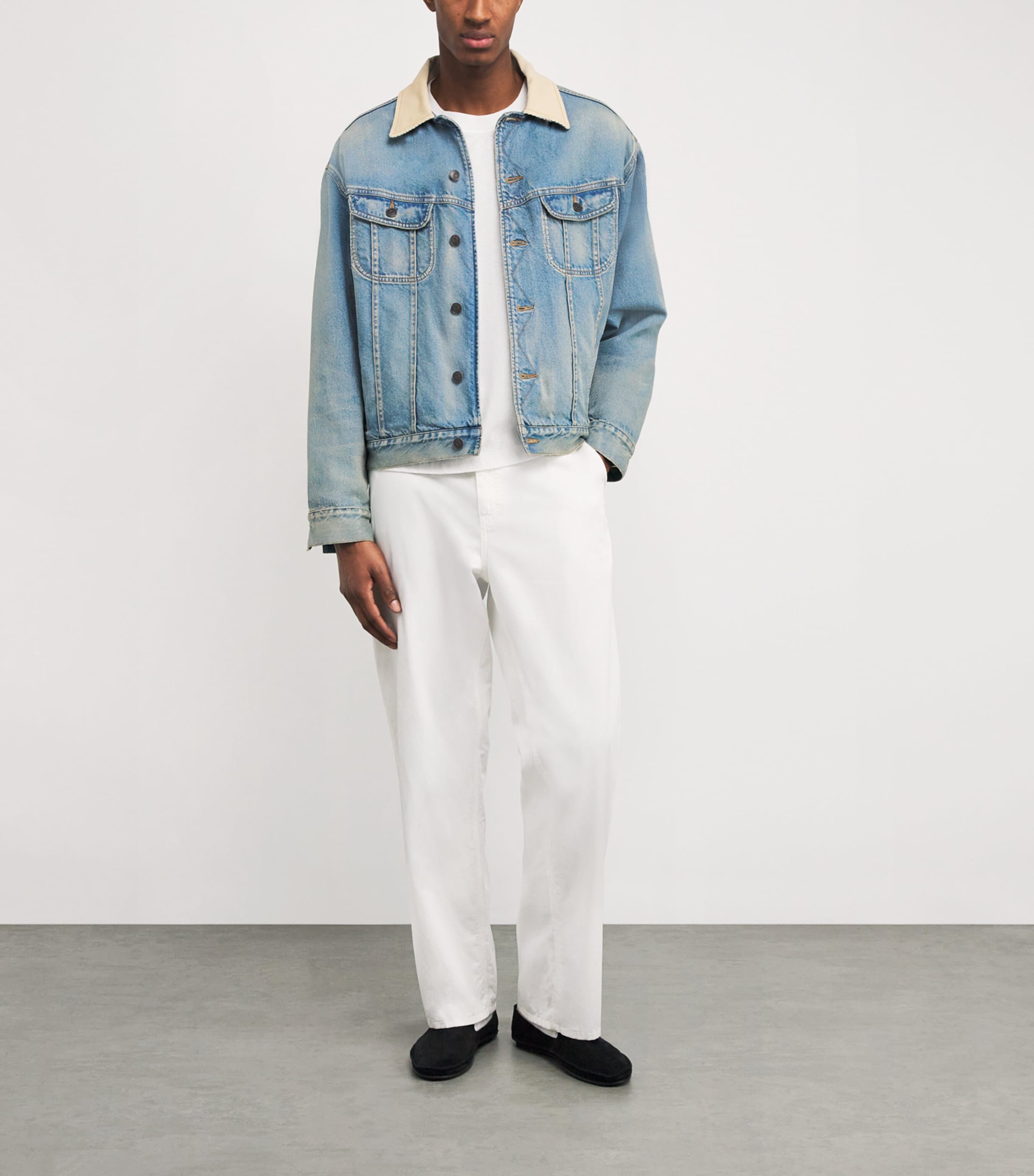 Joret Corduroy-Trim Denim Jacket LIGHT INDIGO Image 2