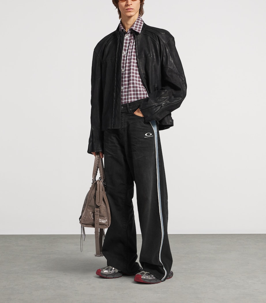 Balenciaga Mens Piping-Detail Wide-Leg Jeans Image 2