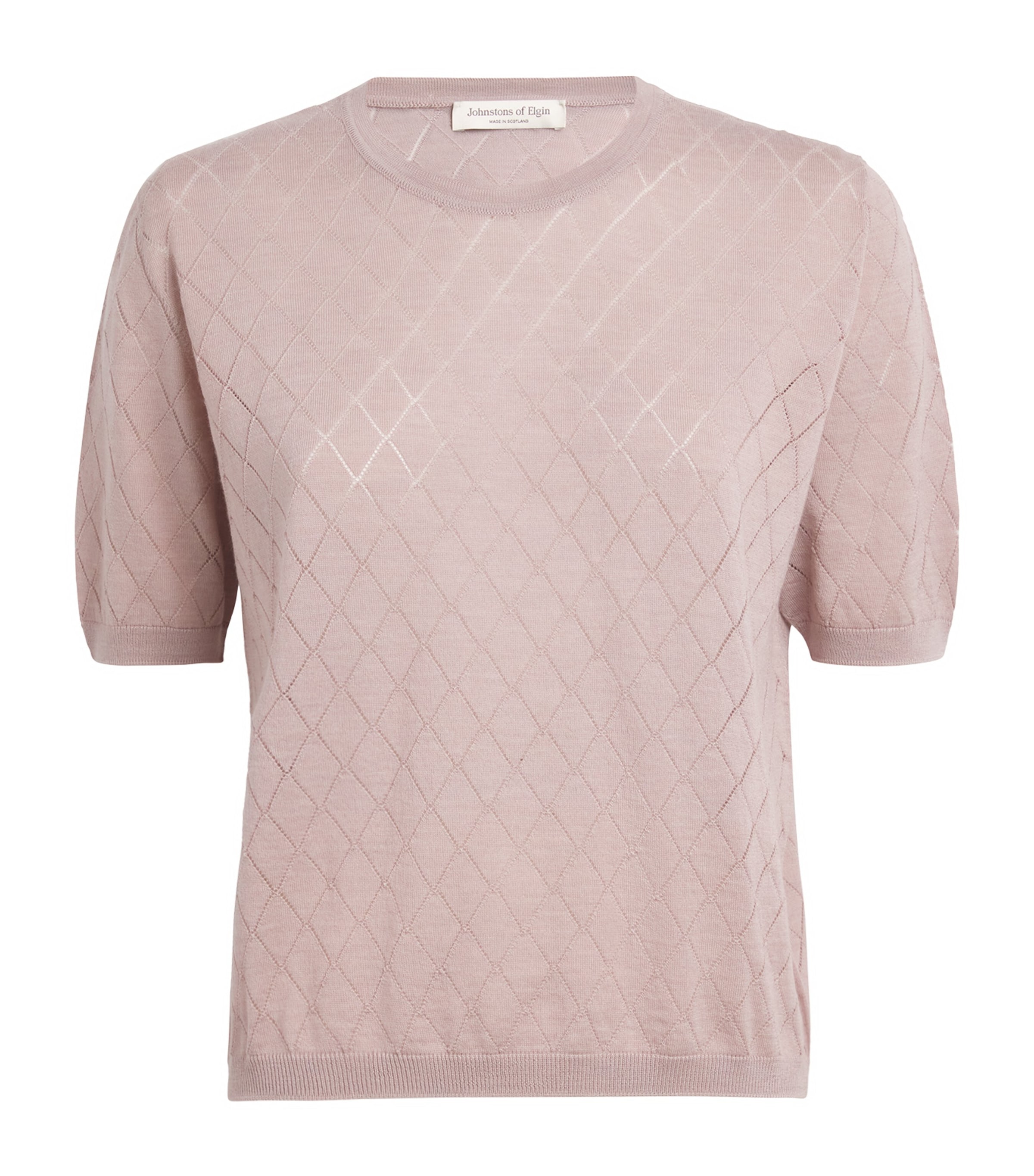 Johnstons Of Elgin Superfine Merino Argyle Short-sleeve Sweater In Pink