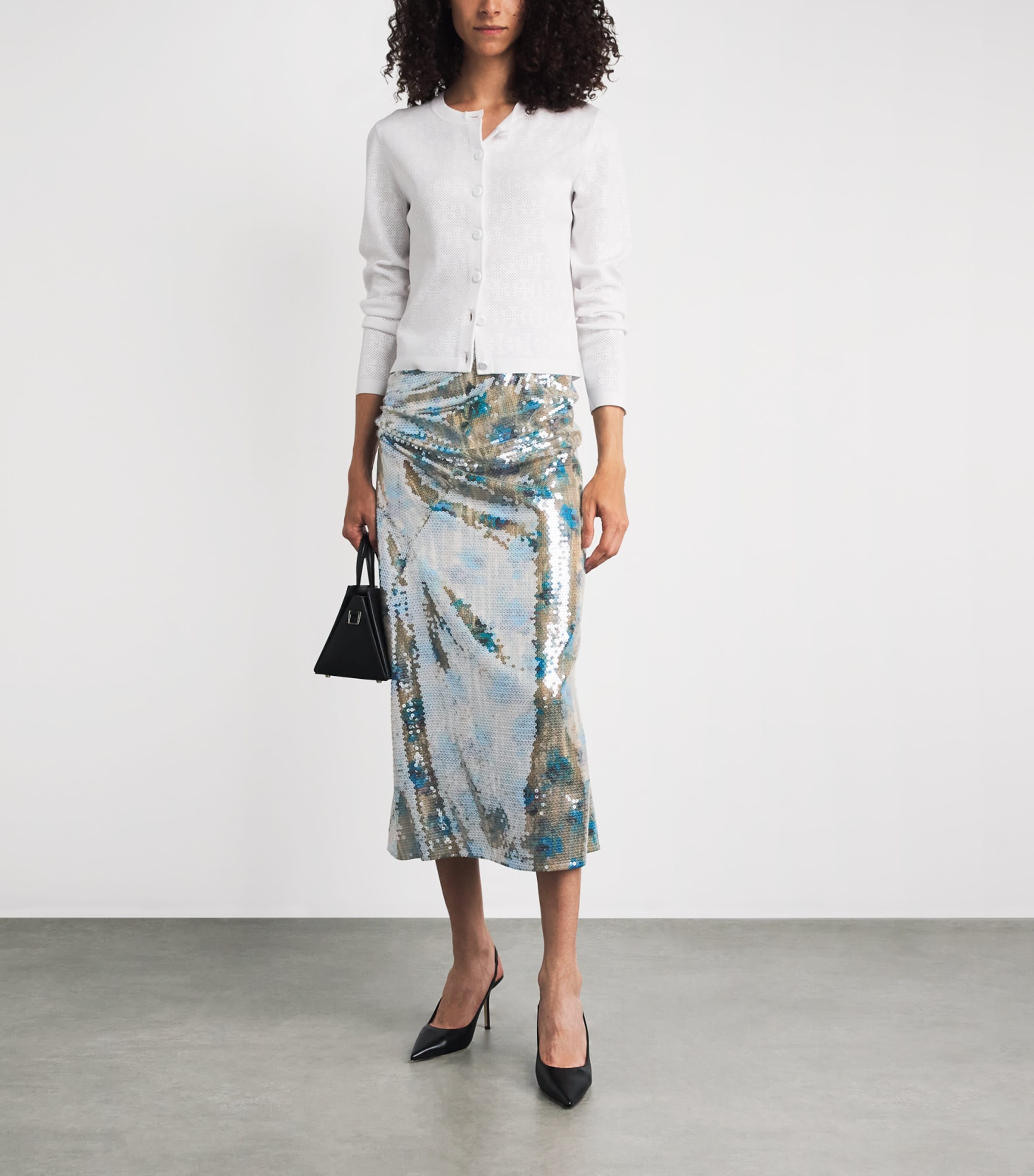 Tory Burch Womens Sequin Midi Skirt Blue Roses Image 2