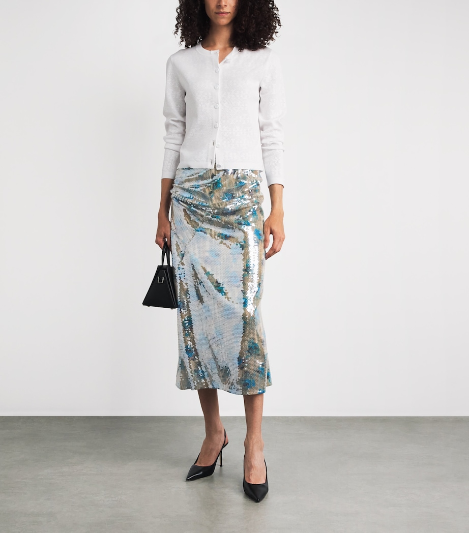 Tory Burch Womens Sequin Midi Skirt Blue Roses Image 2