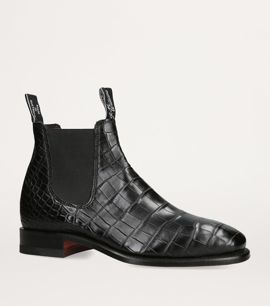 Crocodile Leather Ankle Boots BLACK Image 3