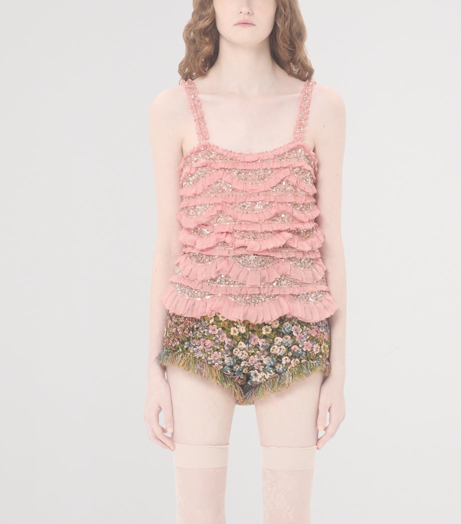Silk Embellished Frilled Top 9TZ Image 2