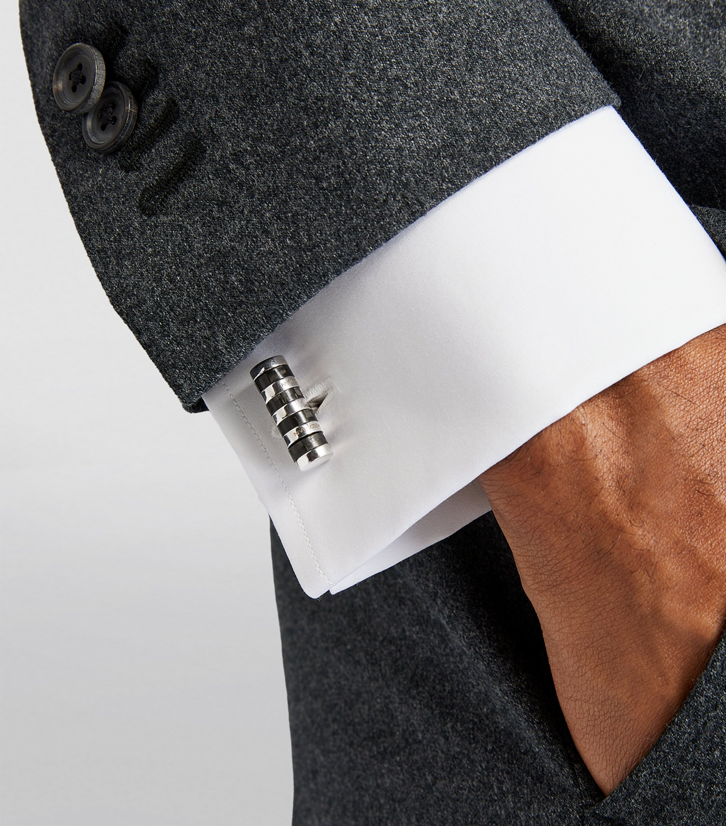 Rhodium-Plated Rotating Cylindrical Cufflinks SILVER/ BLACK Image 5