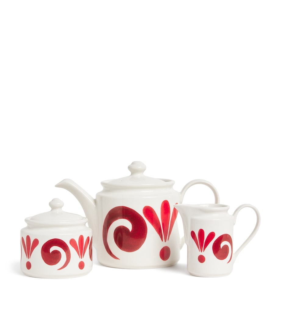 Porcelain Kallos Tea Set DEEP RED ON WHITE Image 1