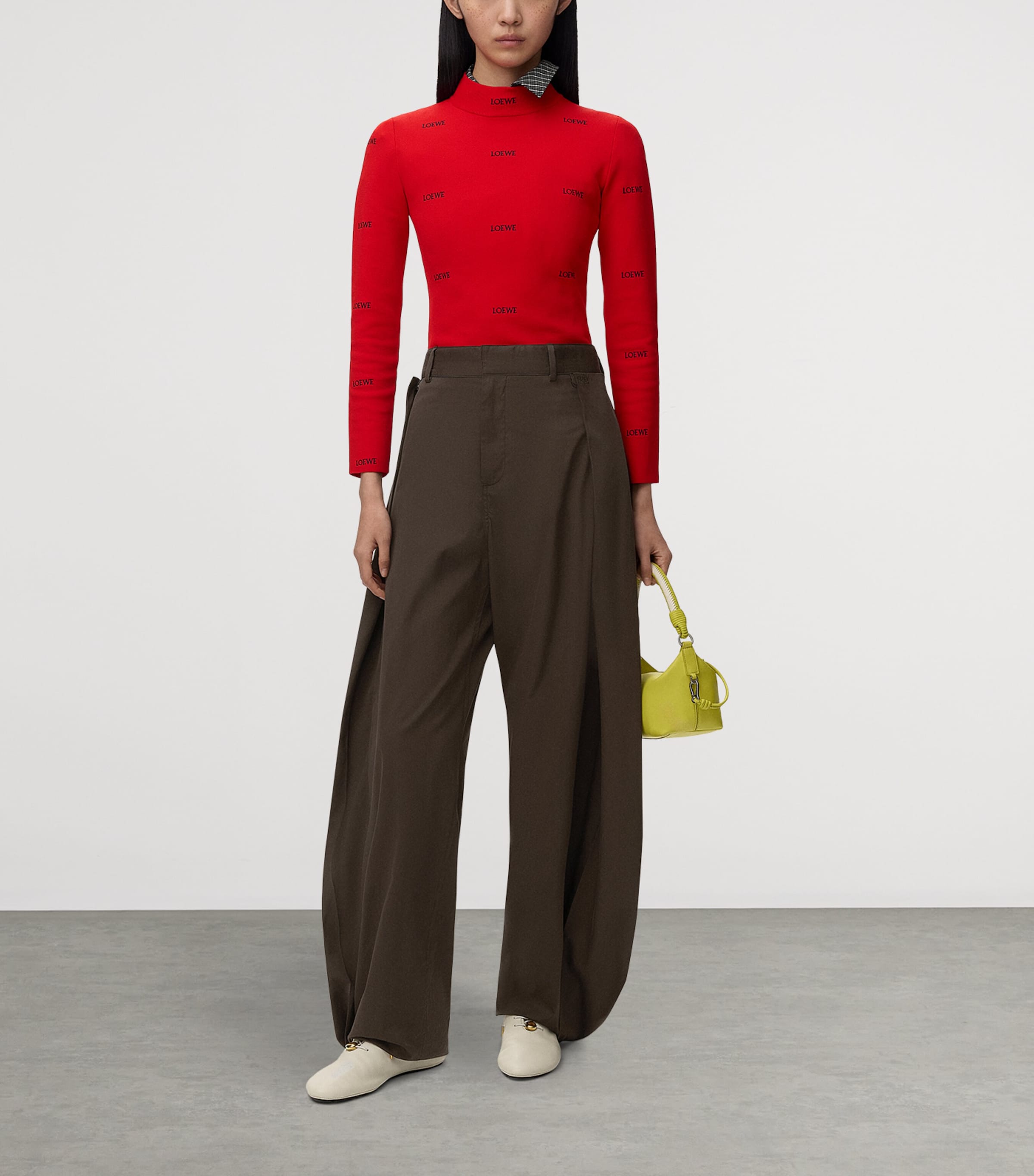 LOEWE Womens Cotton-Silk Layered Trousers Brown Image 2