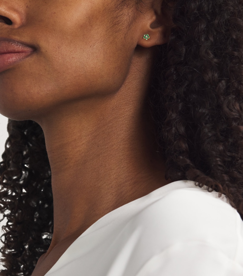 Mini Yellow Gold, Diamond and Emerald Edith Flower Earrings YELLOW GOLD Image 2