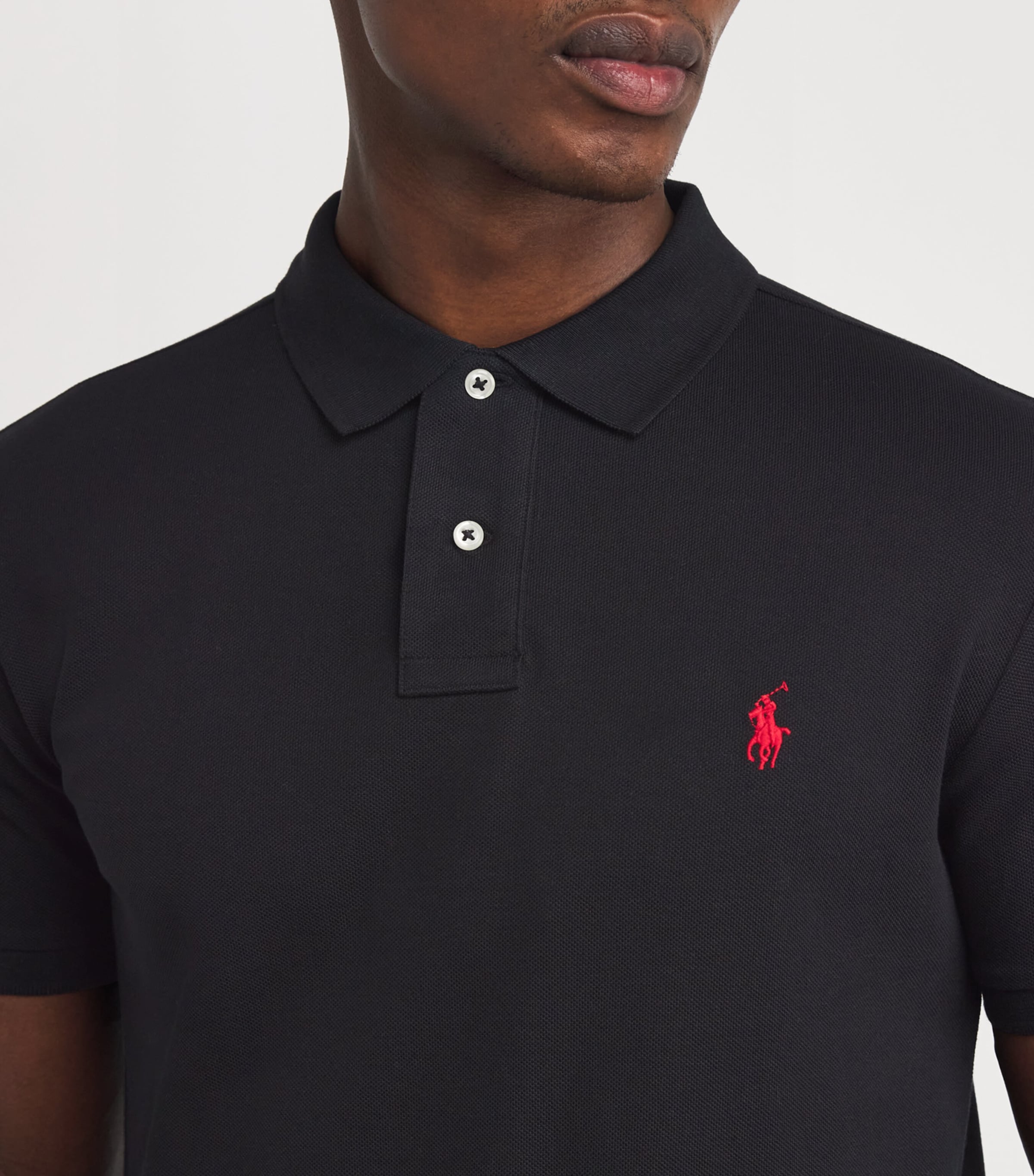 Cotton Mesh Slim-Fit Polo Shirt BLACK GREY Image 6