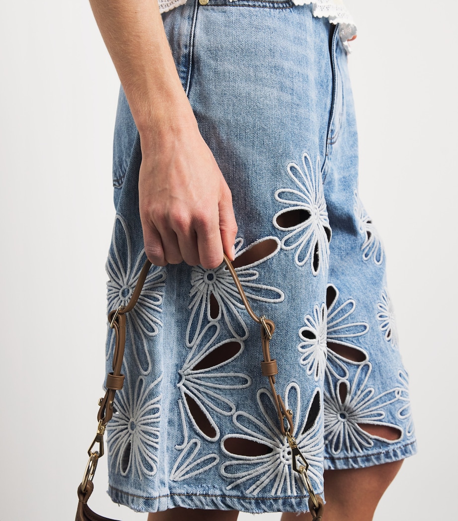 Sandro Paris Womens Open-Work Embroidered Denim Shorts Blue Jean Image 3