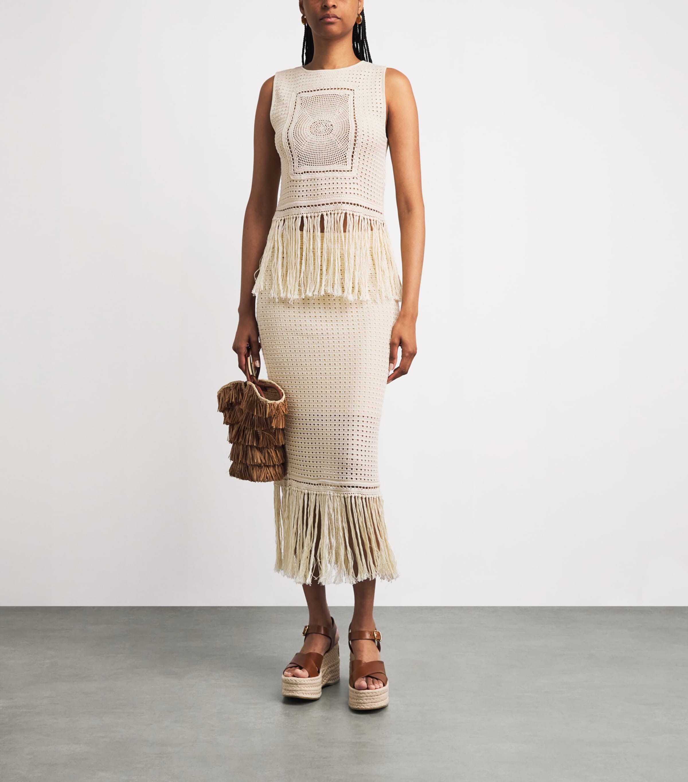 Zimmermann Womens Crochet Fringe Indra Midi Skirt Cream Image 2