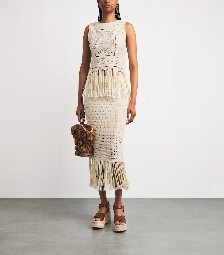 Zimmermann Womens Crochet Fringe Indra Midi Skirt Cream Image 2