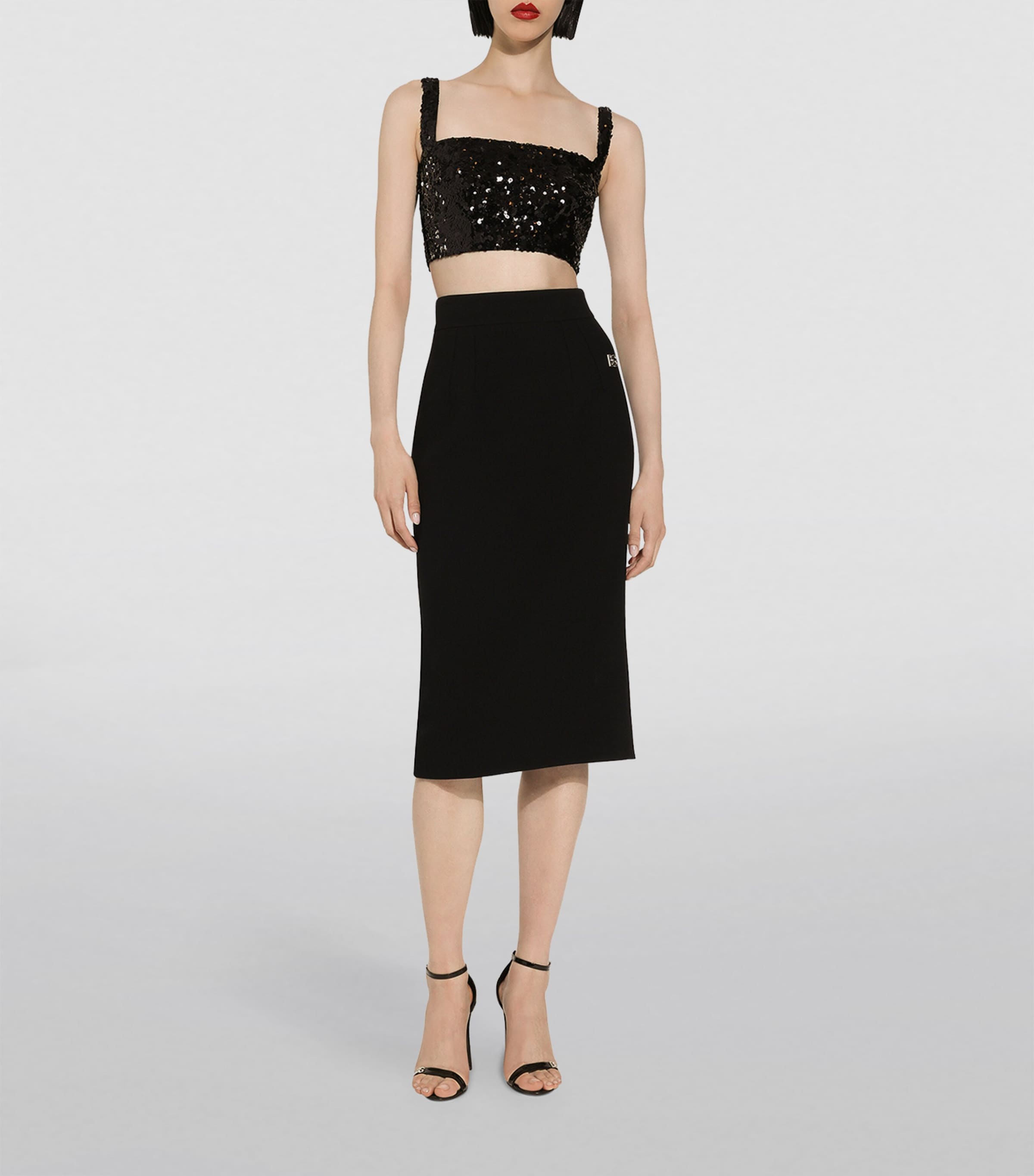 Sequin Sleeveless Crop Top N0000-BLACK Image 2