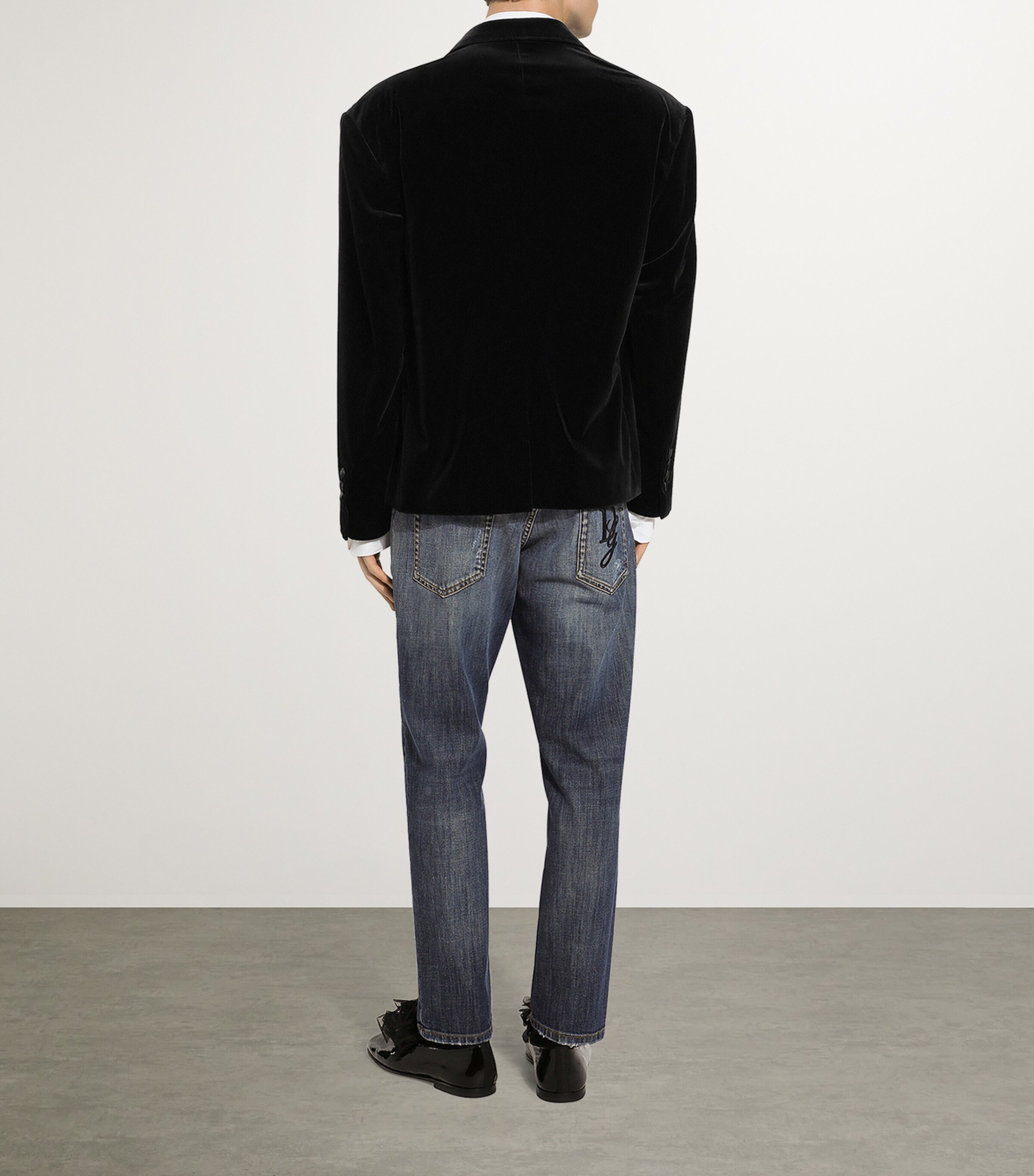 Dolce&Gabbana Mens Velvet Oversized Cropped Blazer Black Image 5