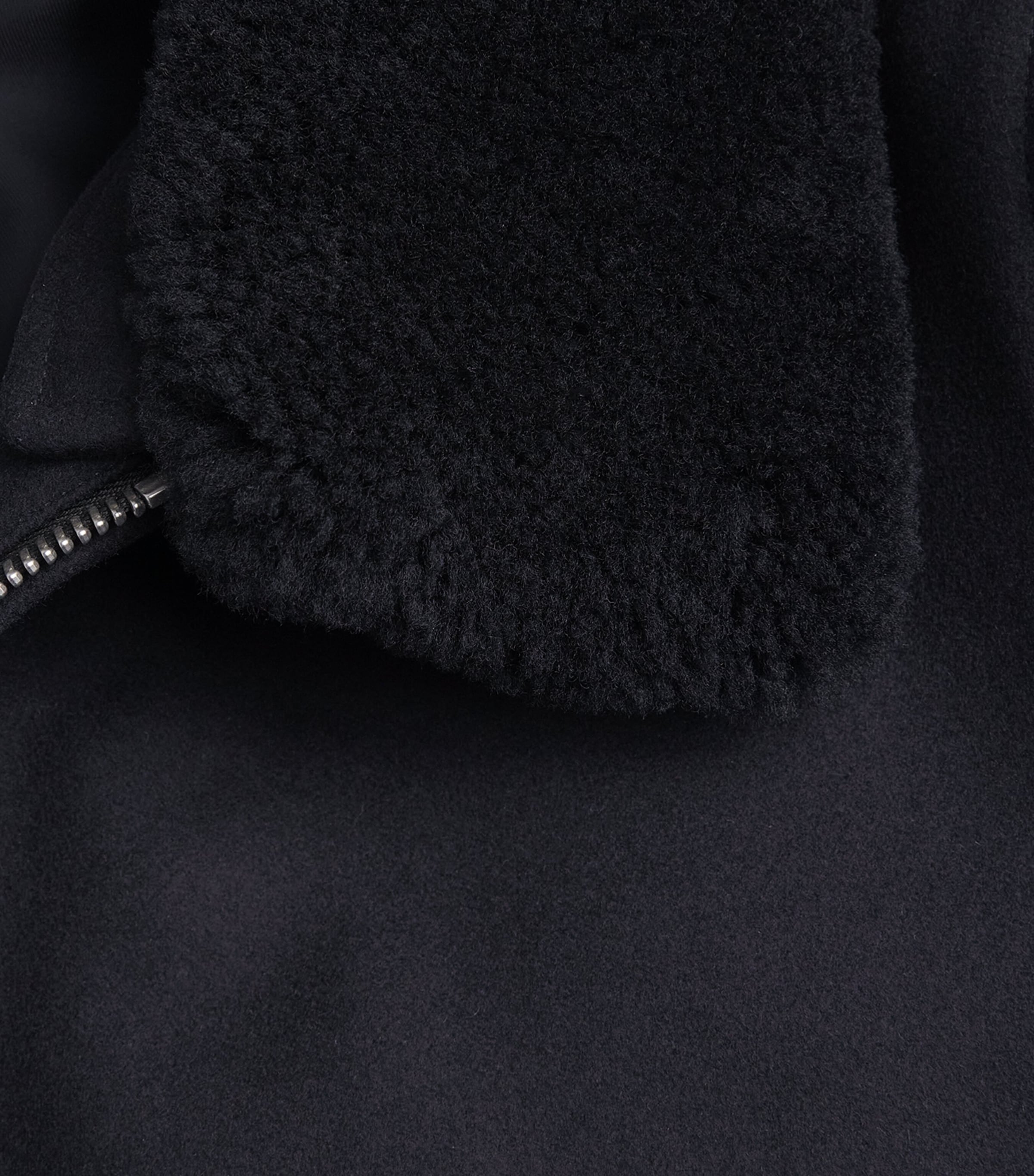Sandro Paris Mens Wool-Blend Shearling Collar Aviator Jacket Navy Blue Image 6