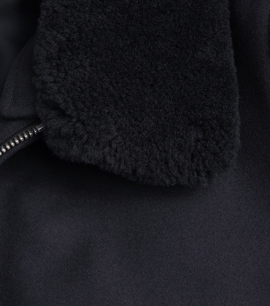 Sandro Paris Mens Wool-Blend Shearling Collar Aviator Jacket Navy Blue Image 6