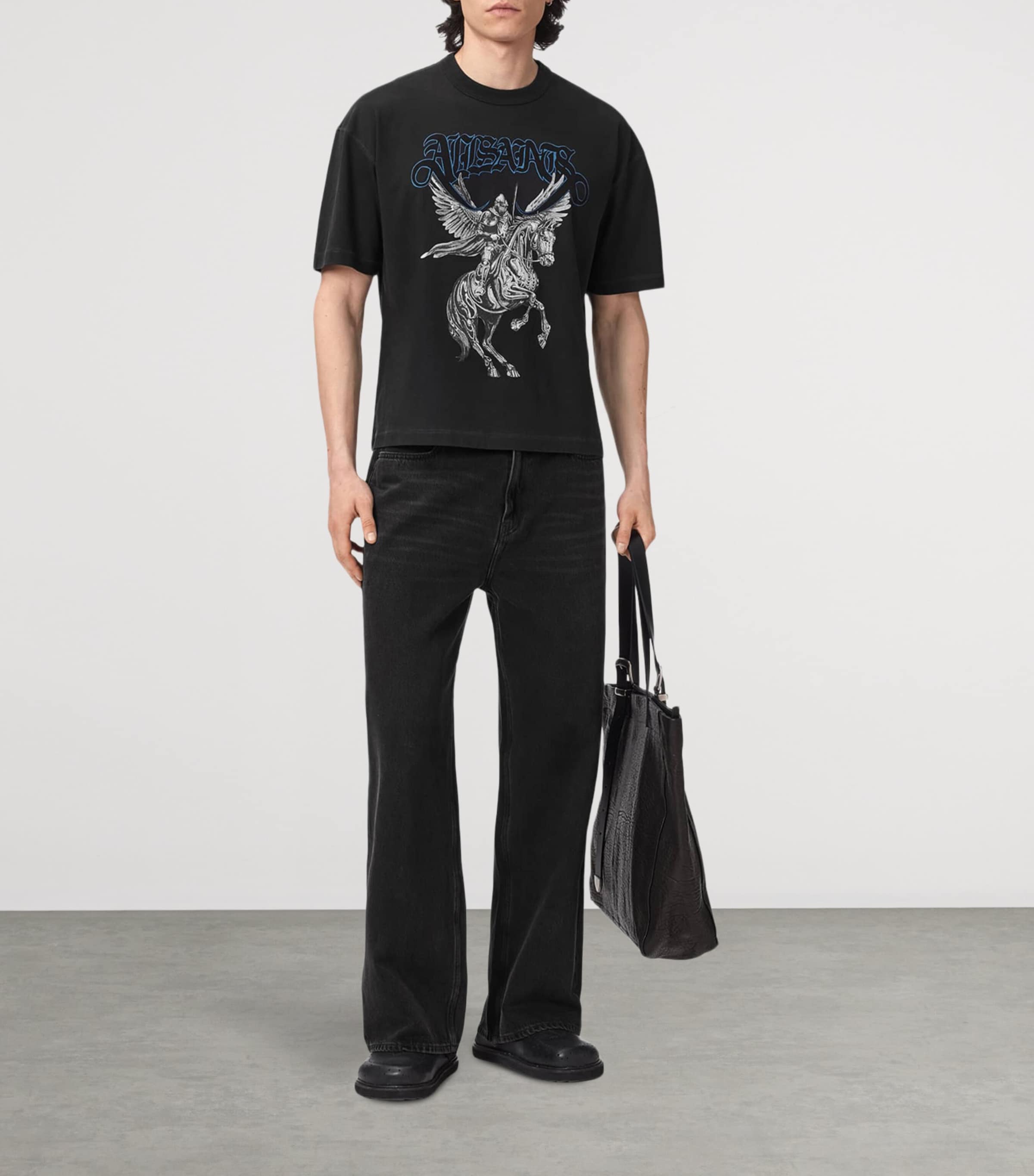 AllSaints Mens Seraph Graphic T-Shirt Washed Black Image 5