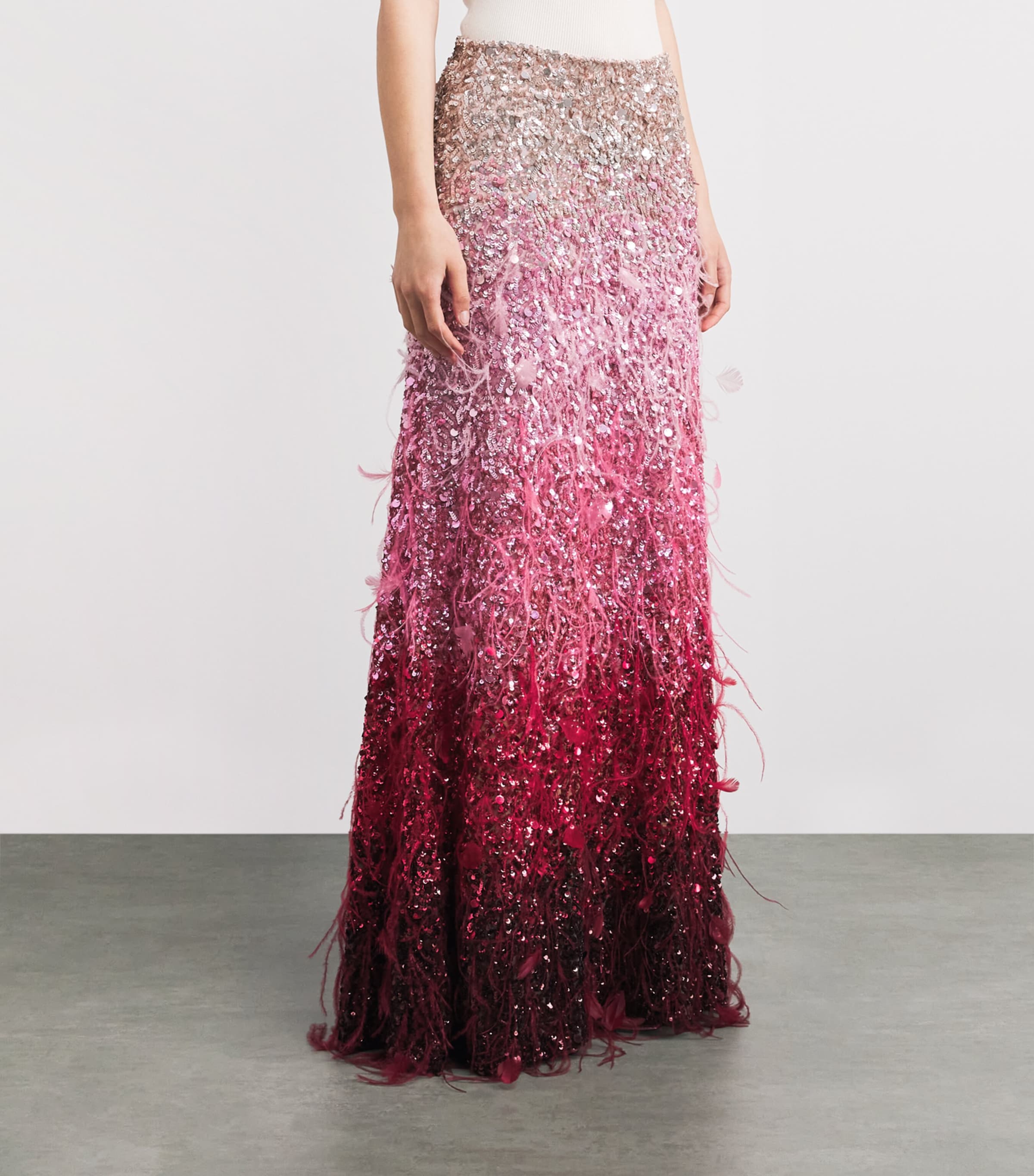 Alice+Olivia Womens Embellished Ashton Maxi Skirt Asc Ombre Pink Image 4