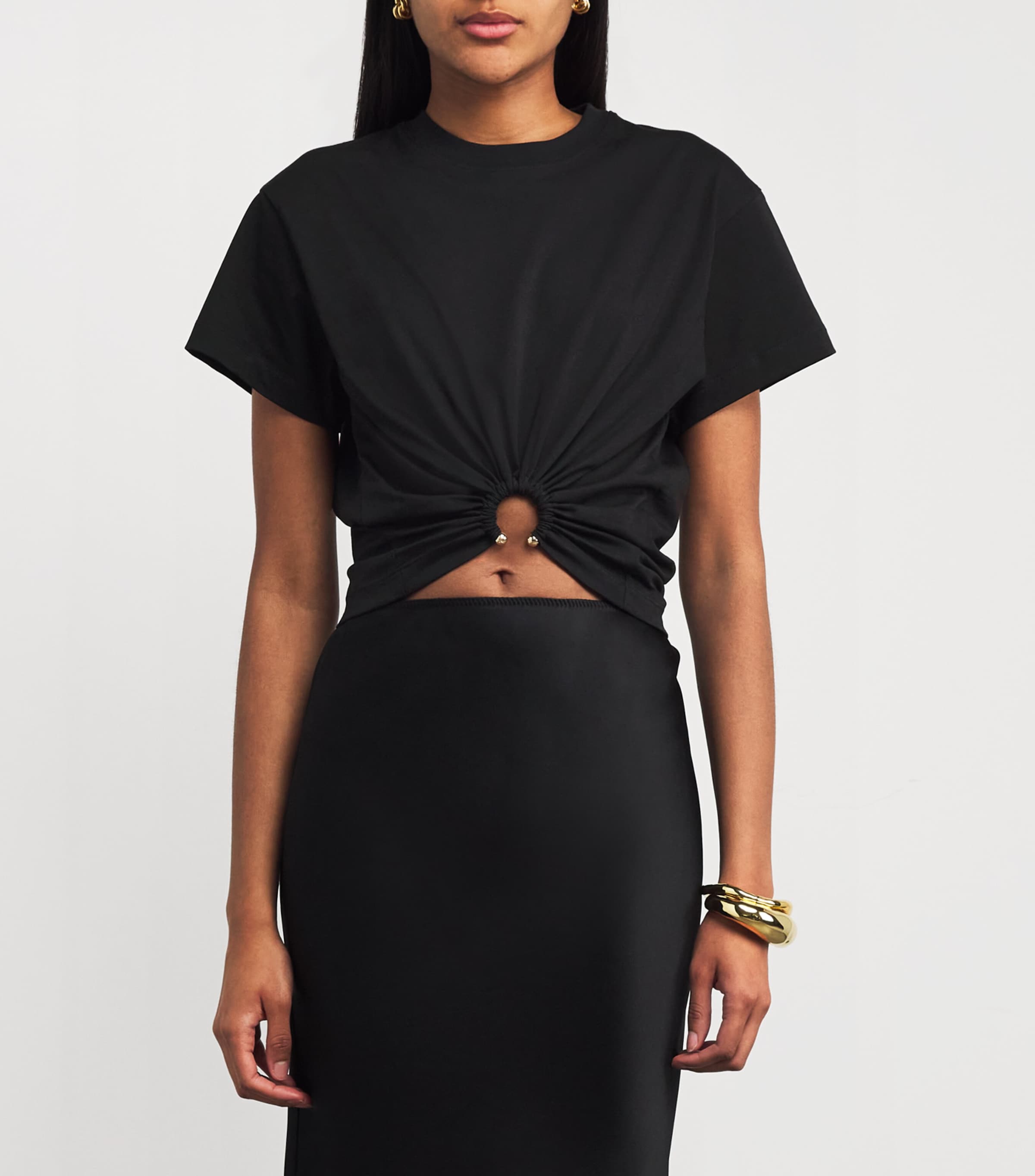 Jersey Ring-Gathered Crop Top P001 BLACK Image 3