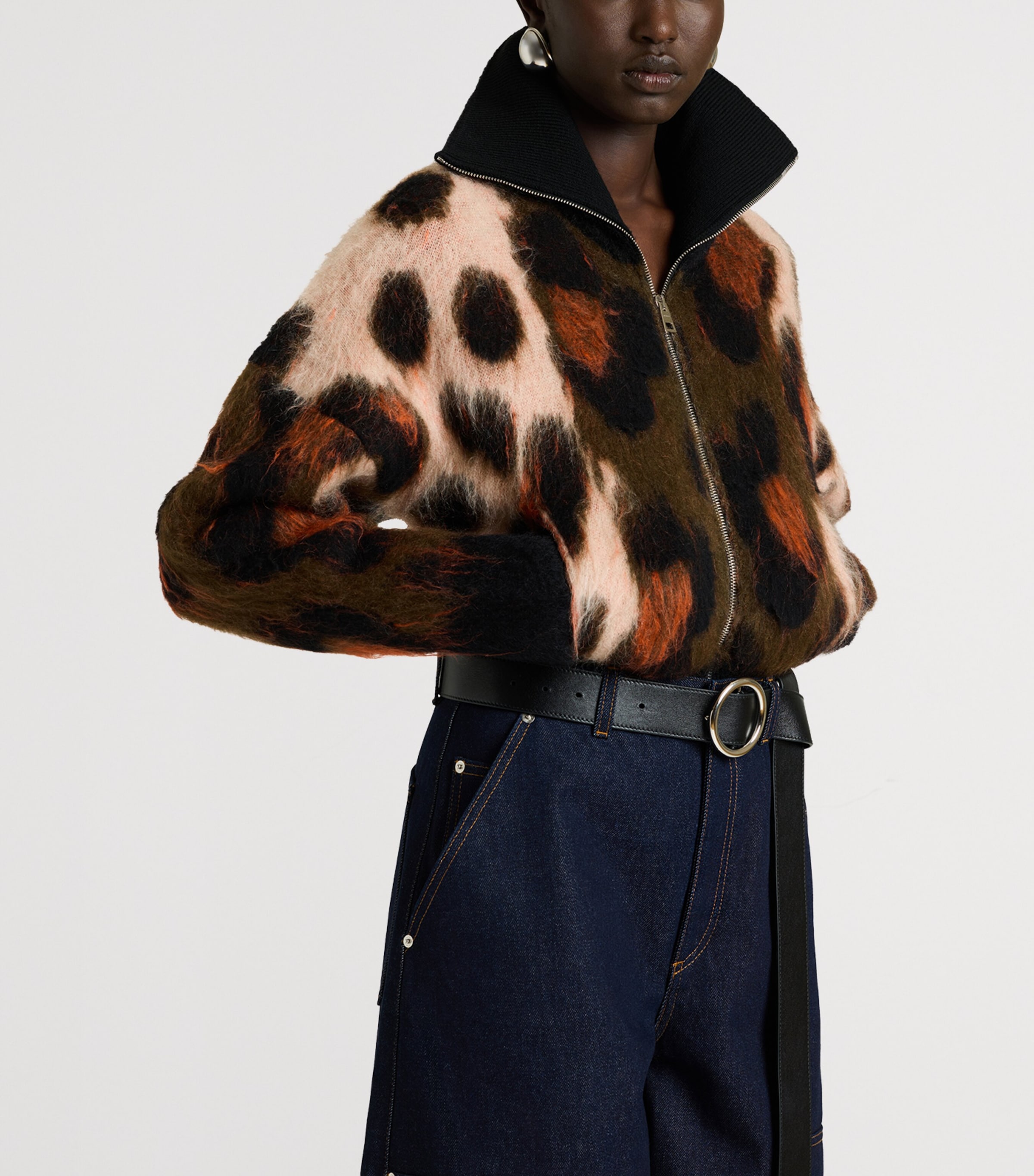 Givenchy Womens Wool-Blend Leopard Knit Bomber Jacket Image 3